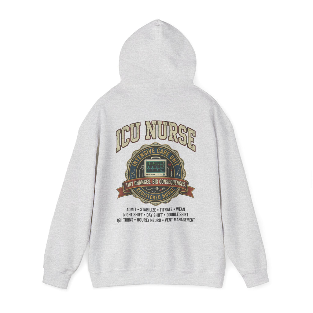 ICU Nurse Hoodie —  Nurse Tour Tee Vibe Vintage Distressed Design -JCU Crew Critical Care Nursing Hooded Sweatshirt
