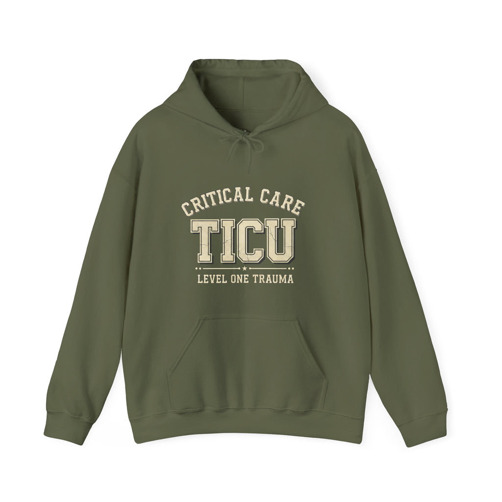 TICU Critical Care Hoodie - Level One Trauma Sweatshirt for Nurses & ICU Staff