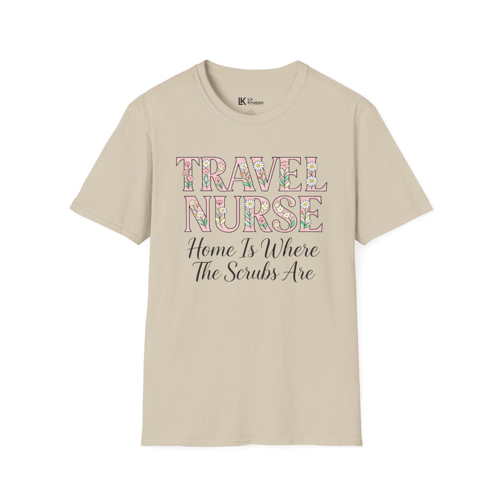 Travel T-shirt- " Travel Nurse: Home Is Where The Scrubs Are" Graphic Travel Nurse Tee