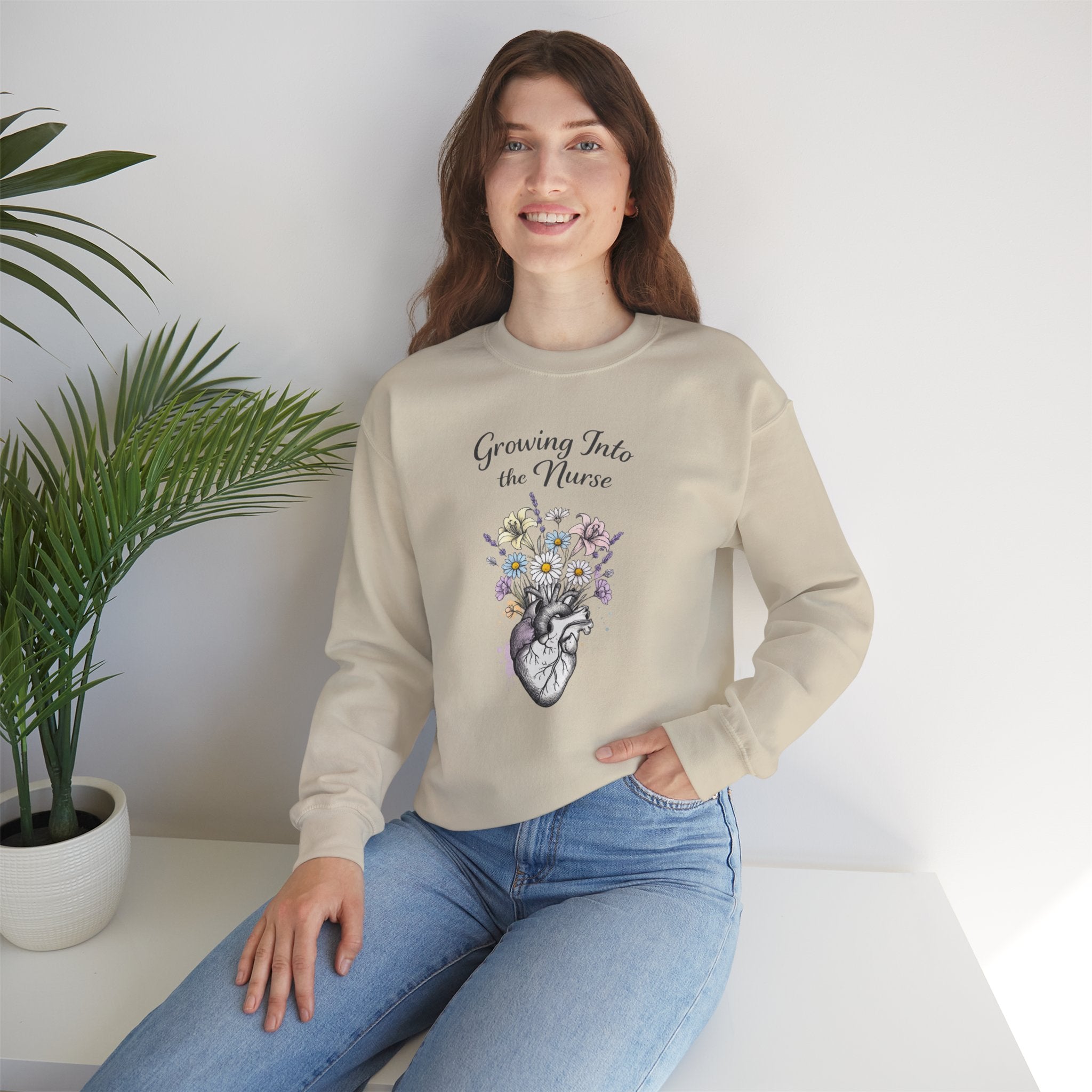 Nurse Graduation Sweatshirt — "Growing Into the Nurse" Floral Anatomical Heart Crewneck Student Nurse