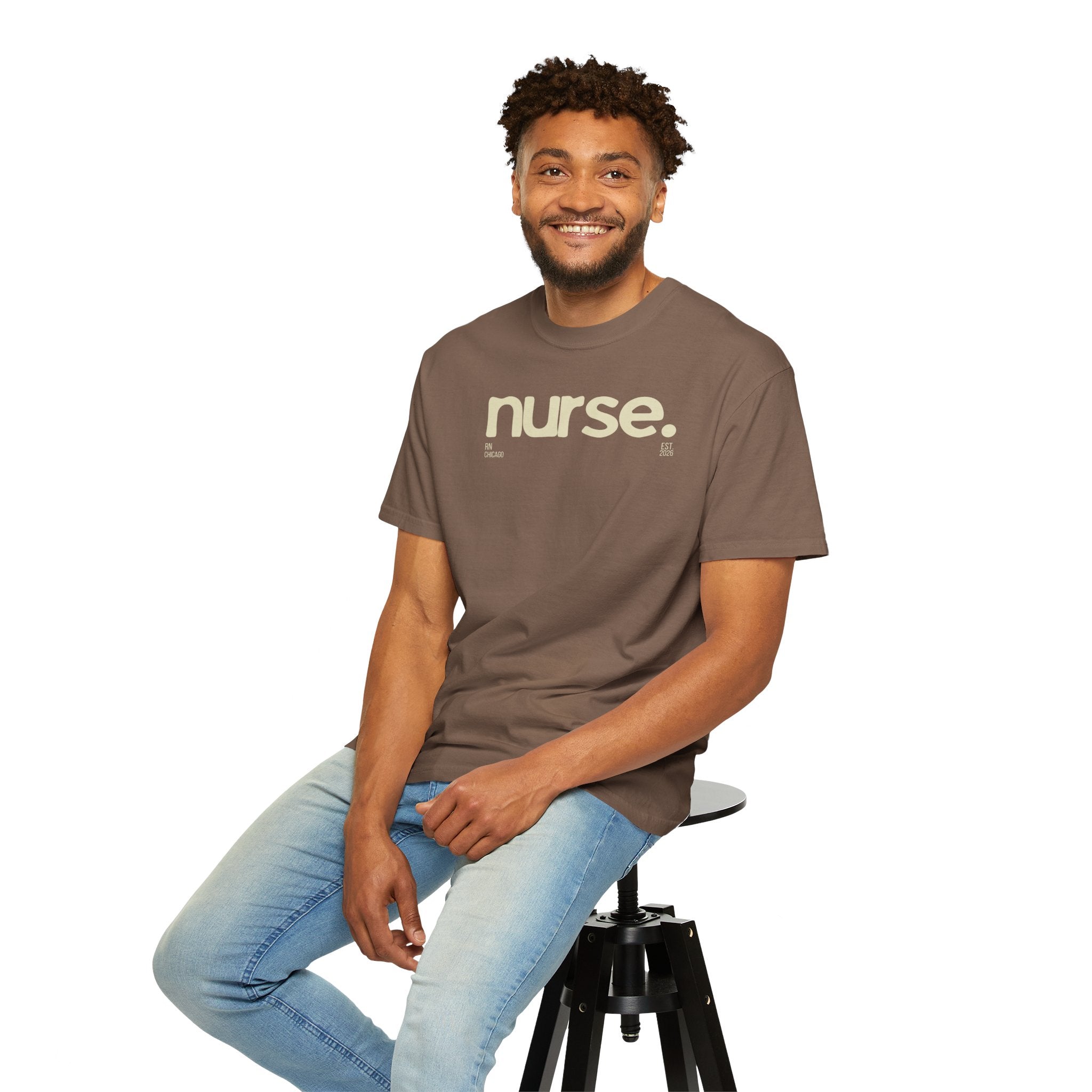Nurse. Chicago Script Tee — Soft Garment-Dyed Nurse T-Shirt