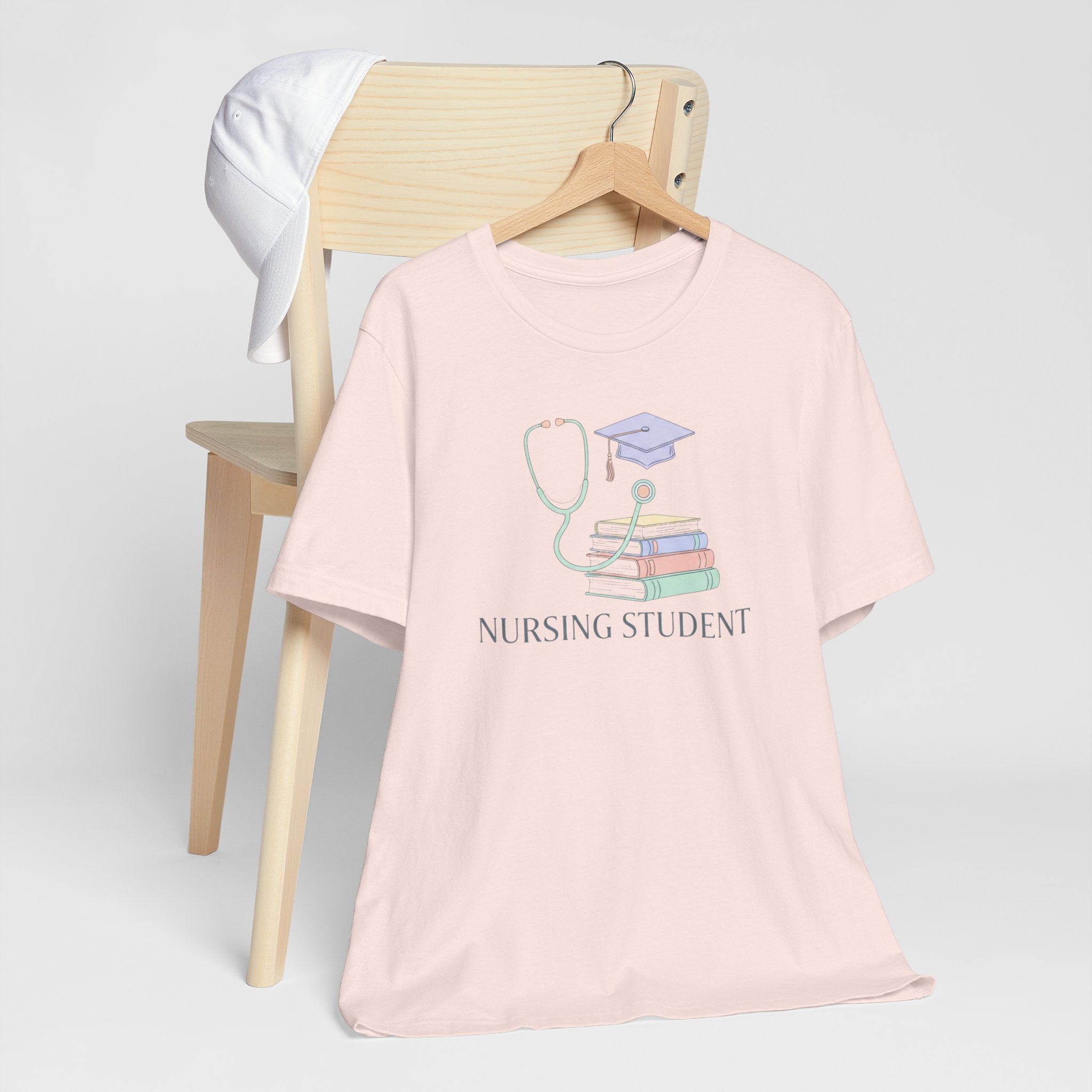 Nursing Student T-Shirt — Stethoscope, Books & Cap Graduation Tee