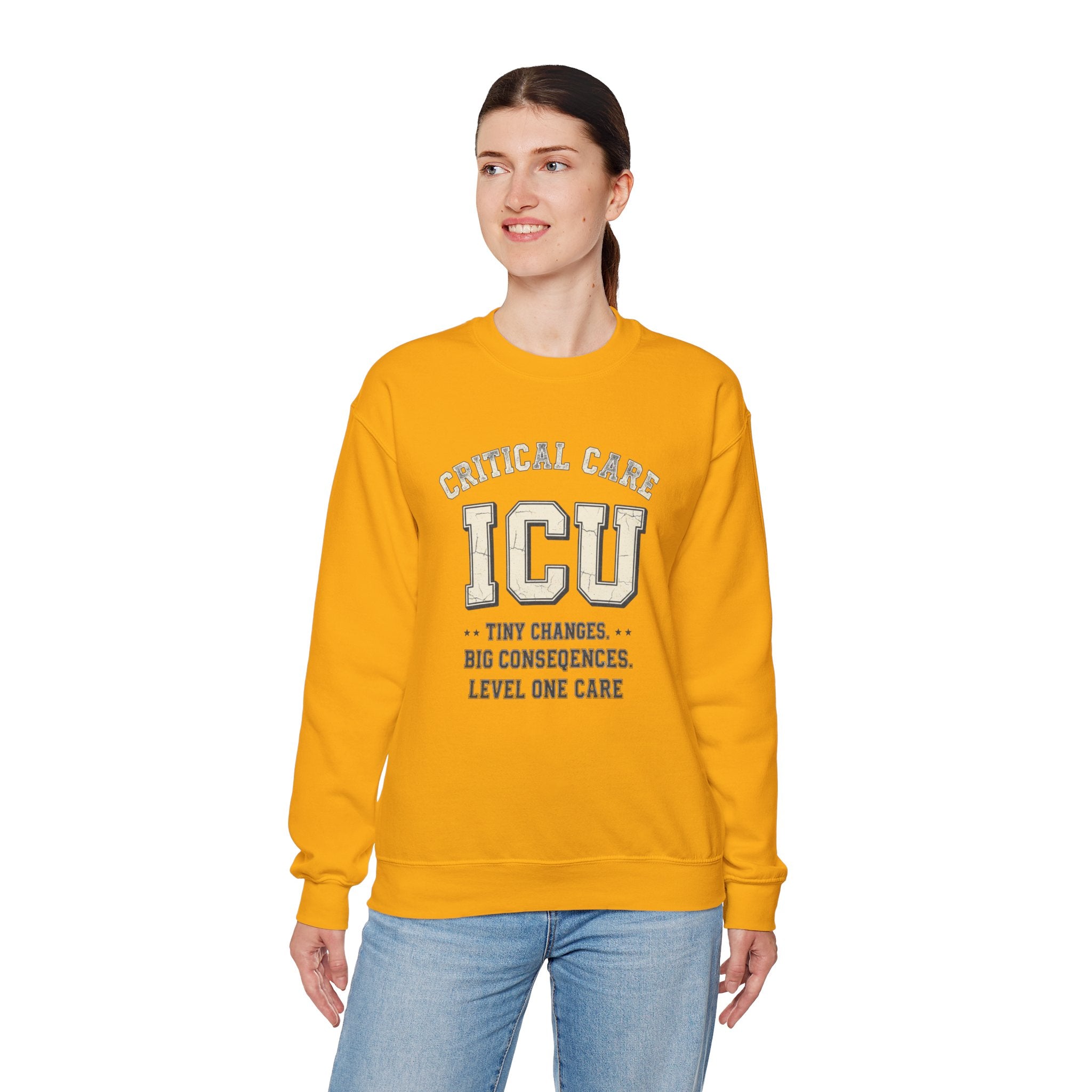ICU Critical Care Crewneck Sweatshirt — "Tiny Changes, Big Consequences" Nurse/Doctor Gift