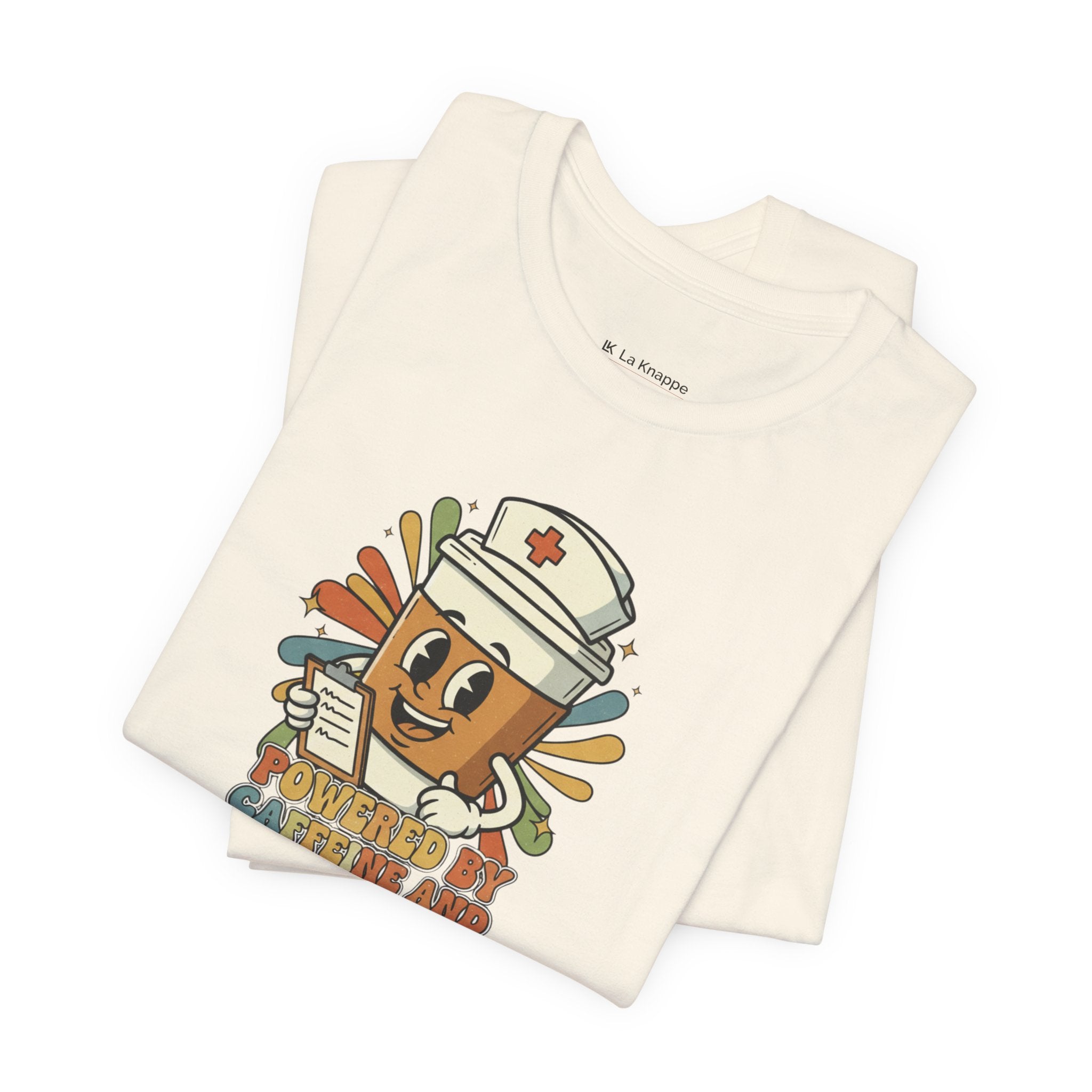 Nurse Coffee Cup Tee — "Fueled by Caffeine and Caring" Retro Nurse Graphic T‑Shirt Nursing Student Tees Student Nurse