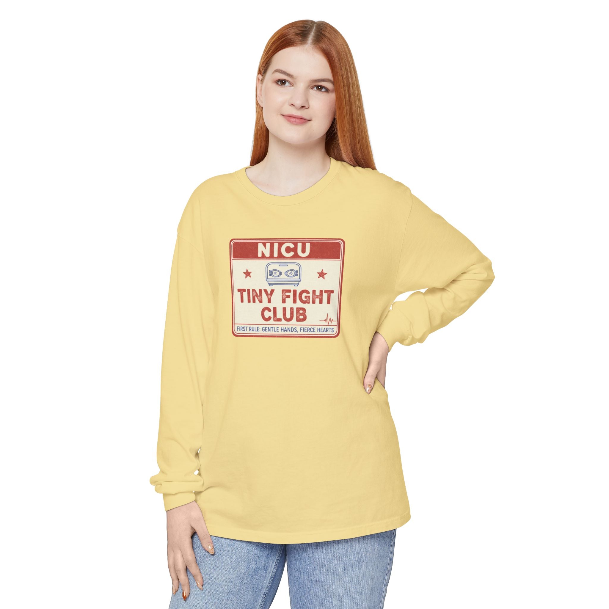 NICU Tiny Fight Club Long Sleeve Tee- FIERCE HEARTS, GENTLE HANDS PEDIATRIC NURSE T-SHIRT Premie Nurse Clinical T-shirt