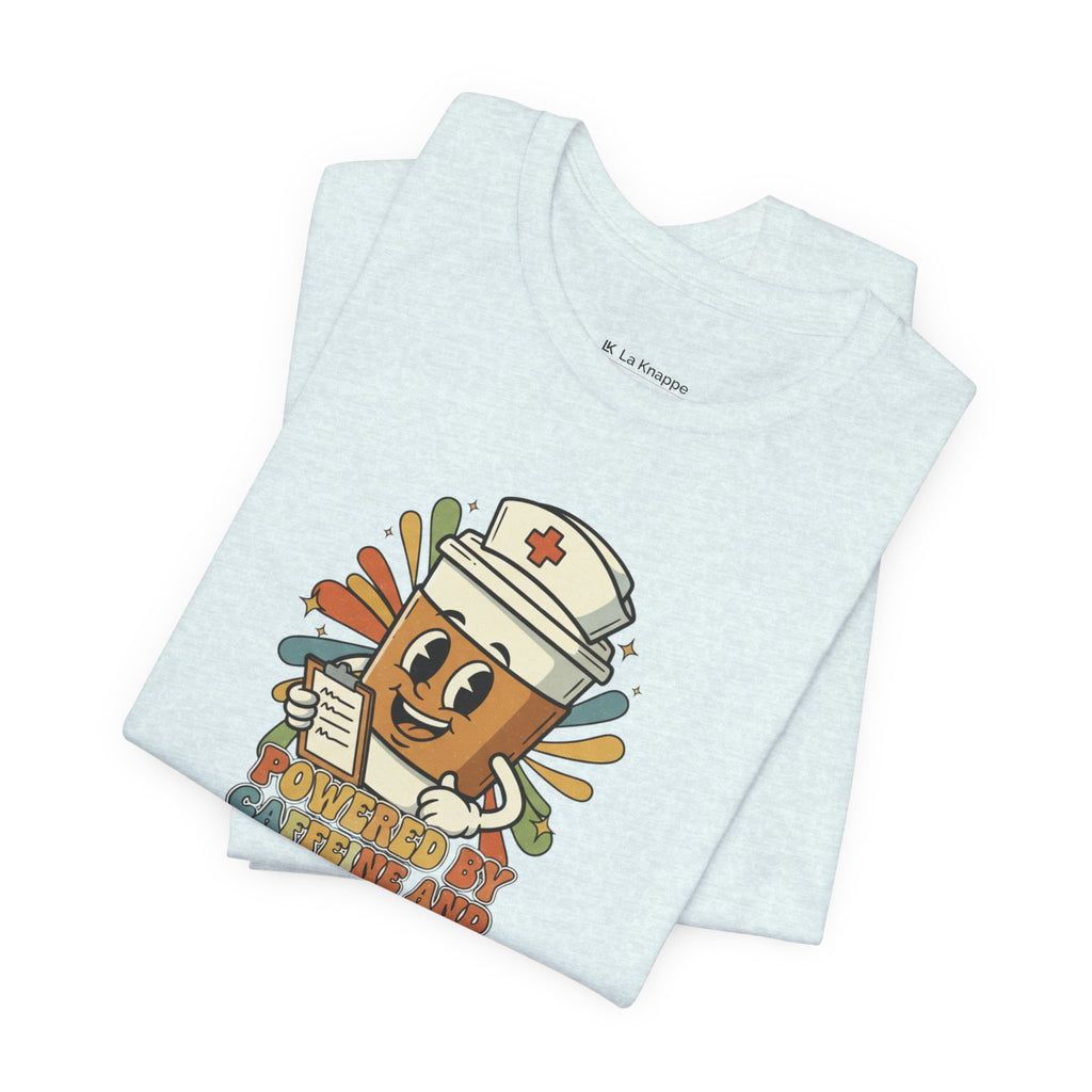 Nurse Coffee Cup Tee — "Fueled by Caffeine and Caring" Retro Nurse Graphic T‑Shirt Nursing Student Tees Student Nurse