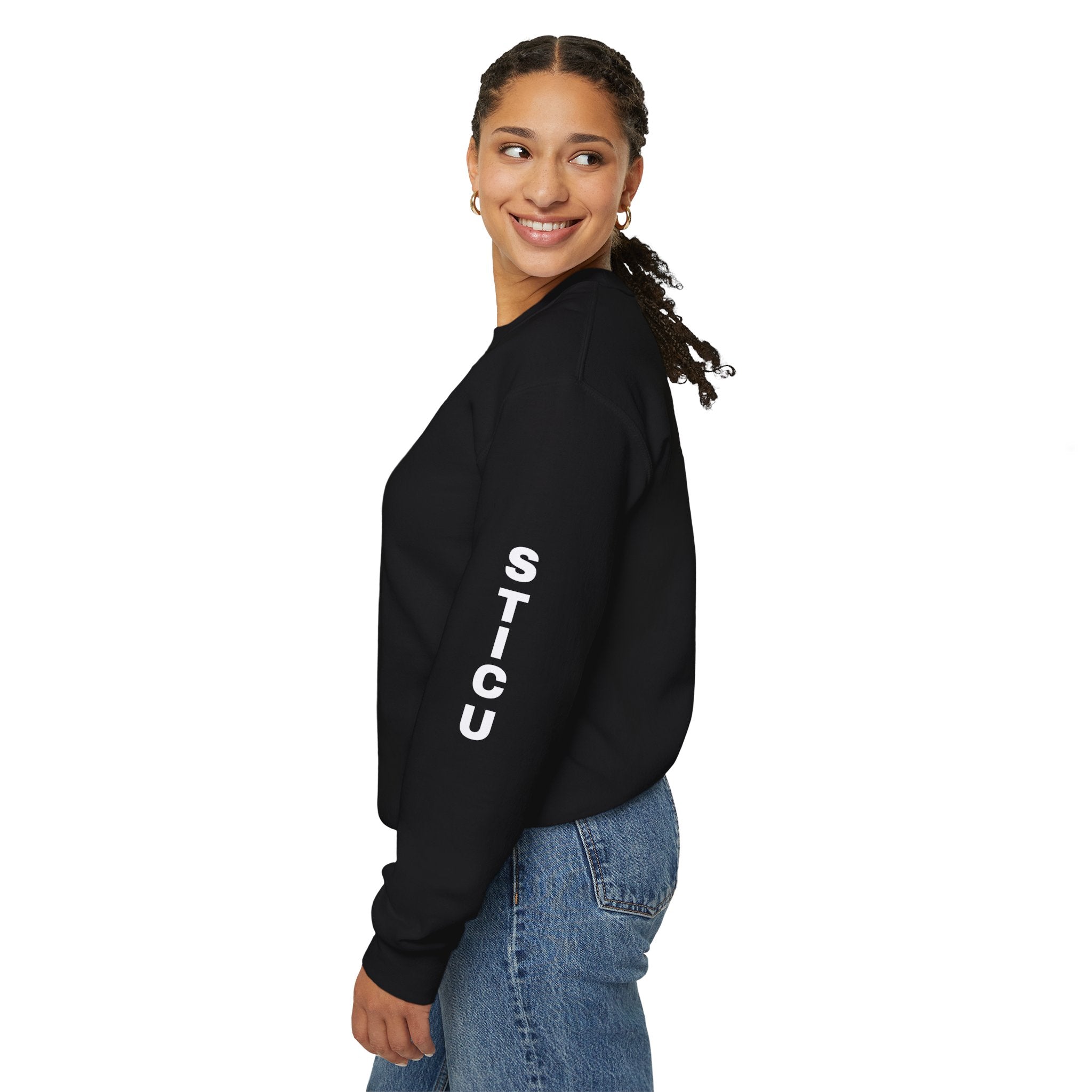 Trauma Nurse Crewneck Sweatshirt — "Calm Under Fire" Medical Badge STICU UC Nurse Graphic Crew