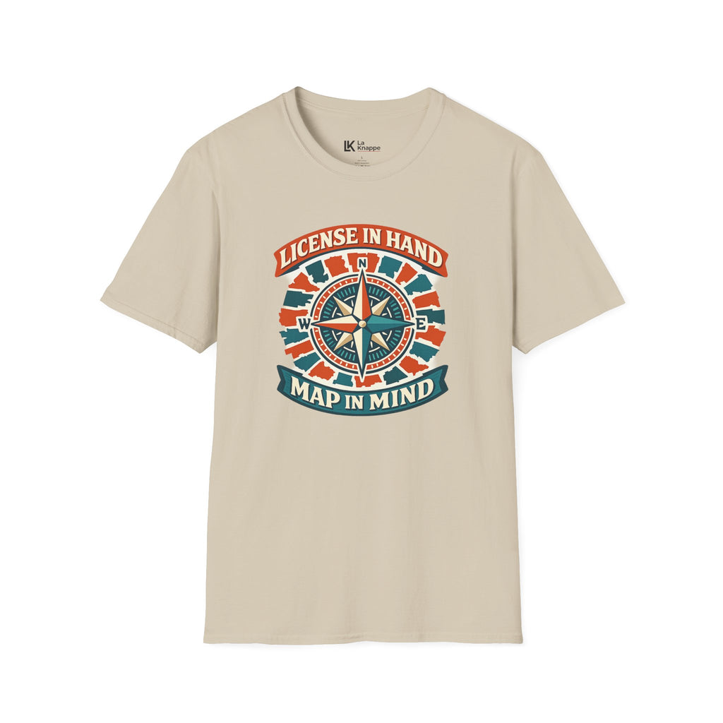 Compass Graphic T-Shirt — "License in Hand, Map in Mind" Adventure Tee for Travel Nurses RN and Adventure Tees