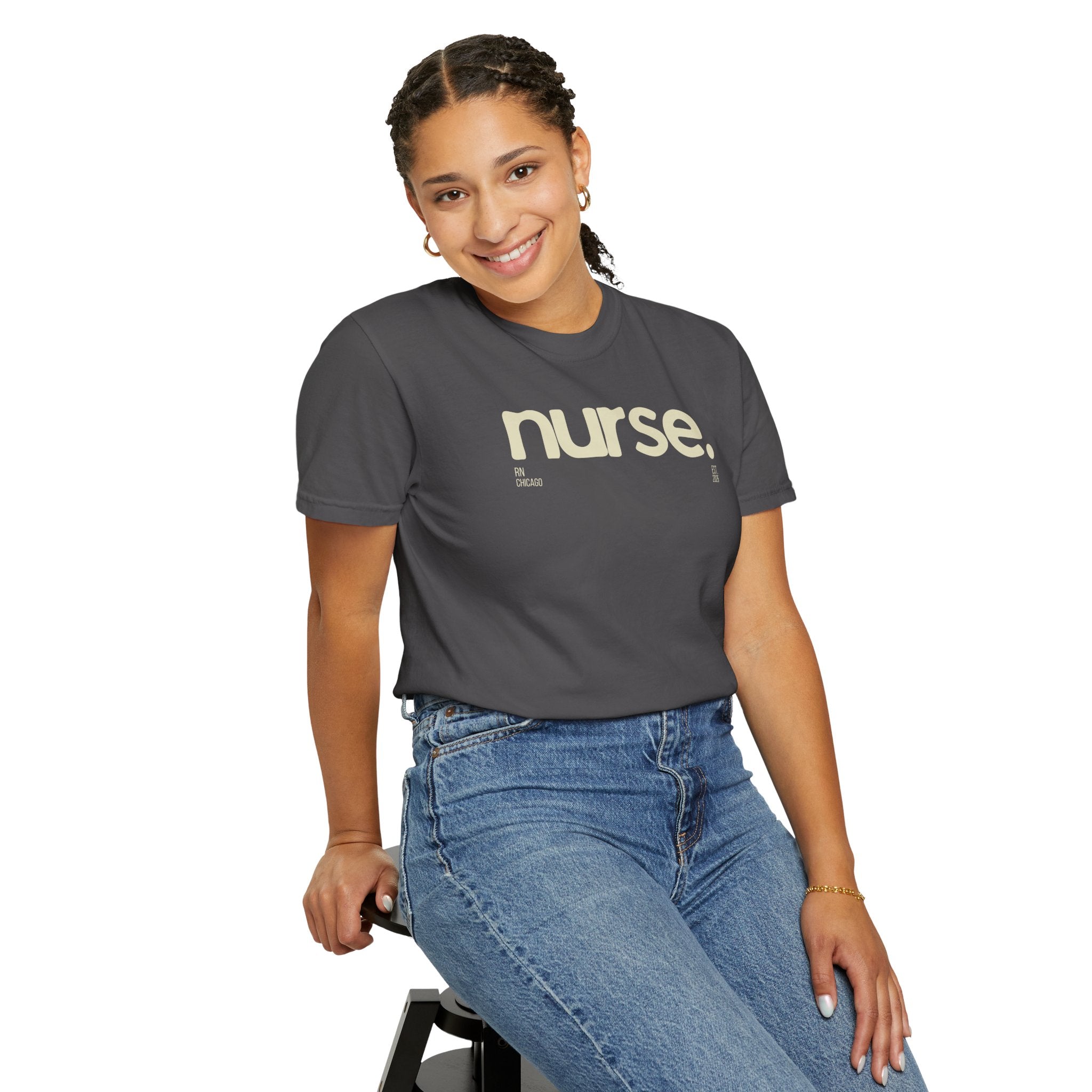 Nurse. Chicago Script Tee — Soft Garment-Dyed Nurse T-Shirt