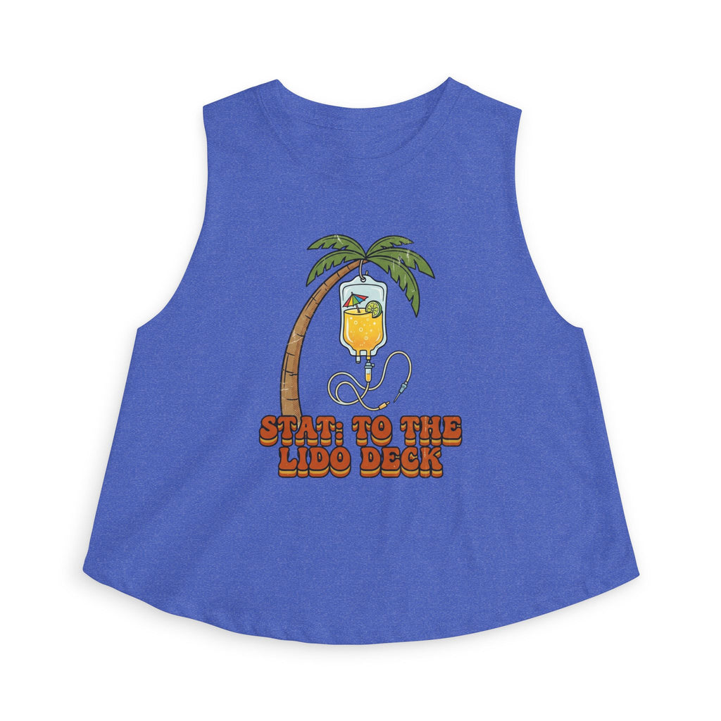 Nurse Conference Cruise Trip Crop Top — "Stat: to The Lido Deck" Tropical Palm & Drink Graphic Nurse T- Shirt