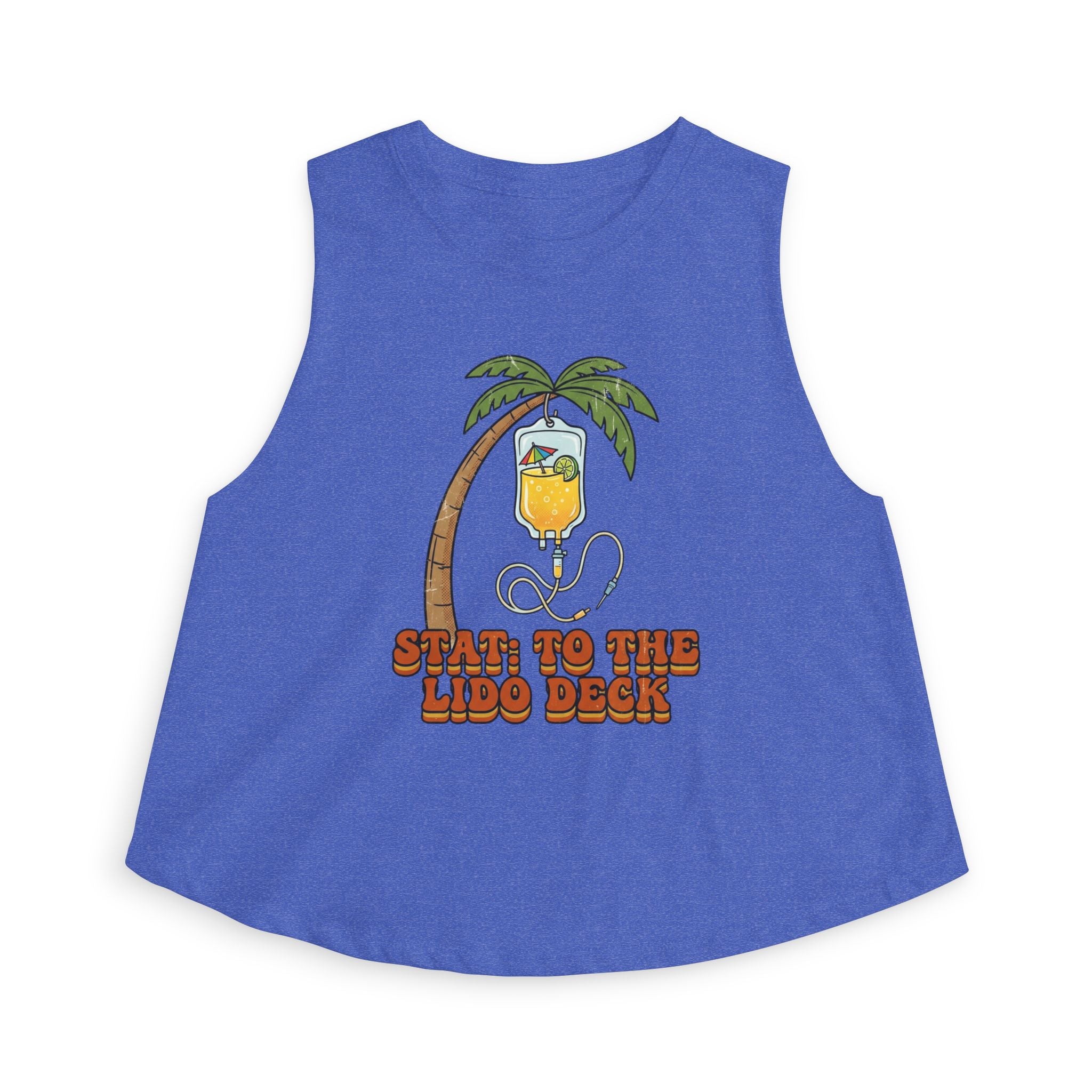 Nurse Conference Cruise Trip Crop Top — "Stat: to The Lido Deck" Tropical Palm & Drink Graphic Nurse T- Shirt