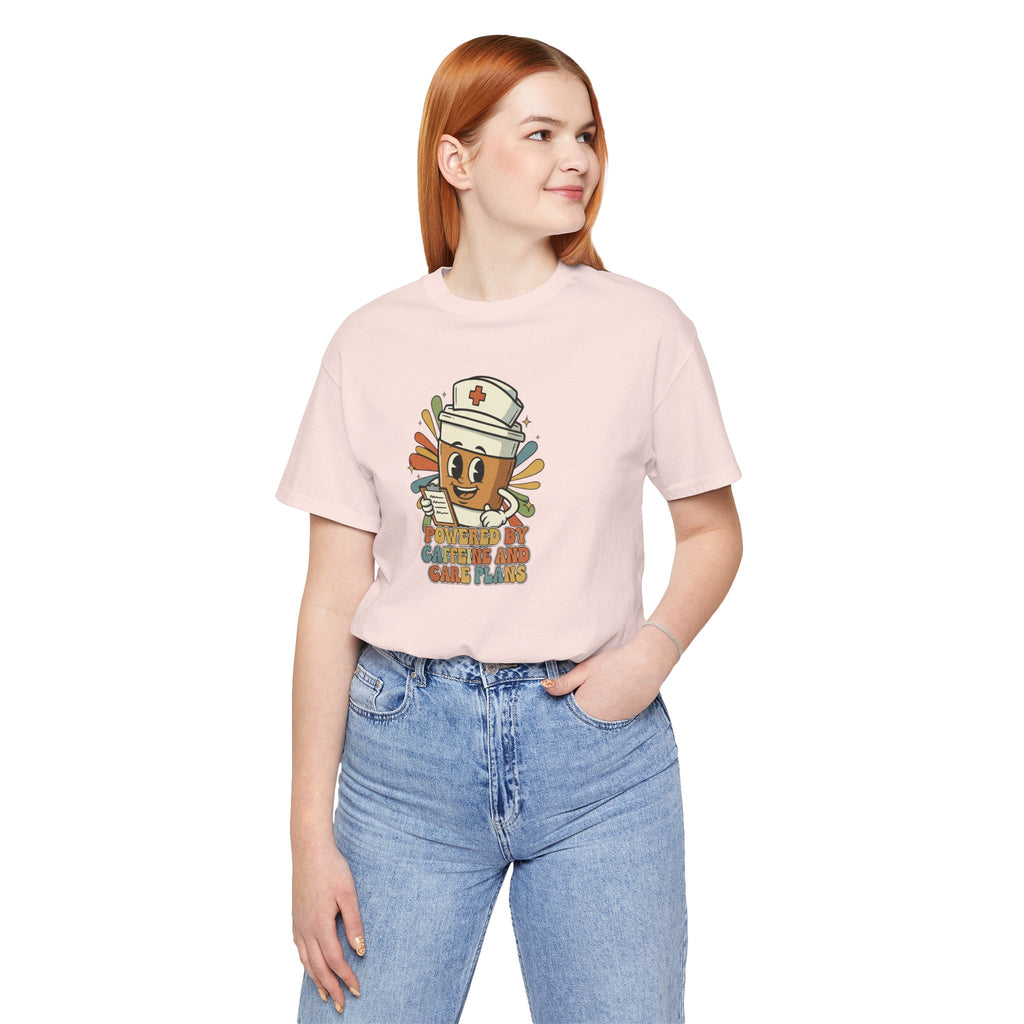 Nurse Coffee Cup Tee — "Fueled by Caffeine and Caring" Retro Nurse Graphic T‑Shirt Nursing Student Tees Student Nurse