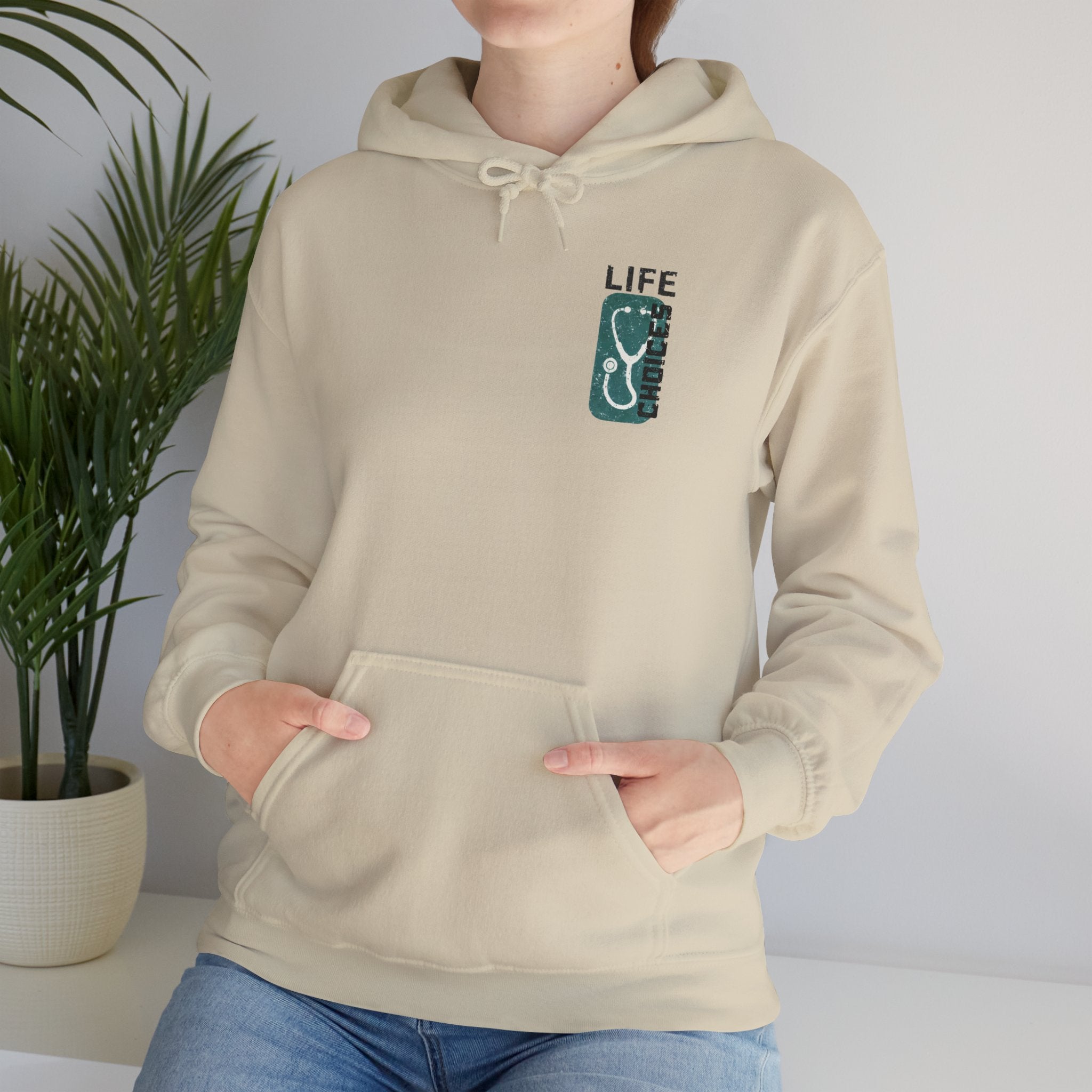 Hoodie — "Life Is Full of Choices" Stethoscope, Coffee & IV Nurse Cozy Pullover