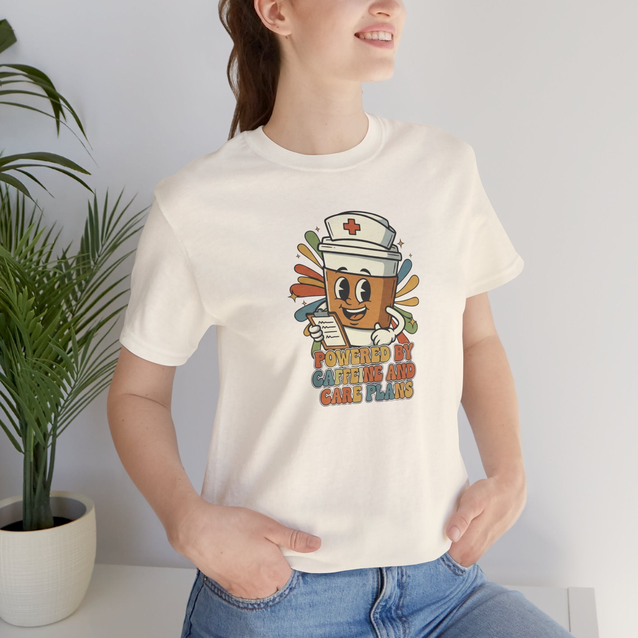 Nurse Coffee Cup Tee — "Fueled by Caffeine and Caring" Retro Nurse Graphic T‑Shirt Nursing Student Tees Student Nurse
