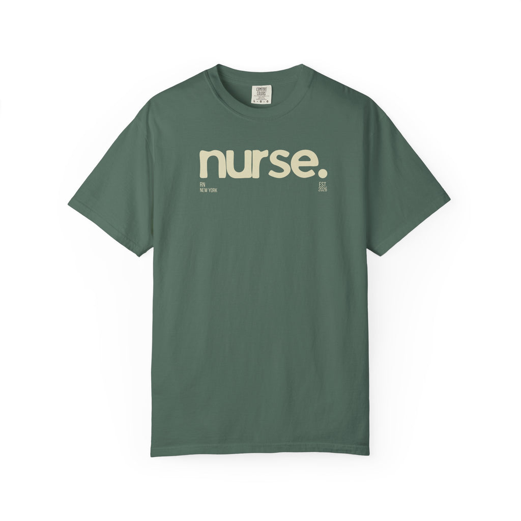 Nurse New York Garment-Dyed T-Shirt — Retro 'nurse.' Graphic Tee for Nurses, Gifts & Workwear