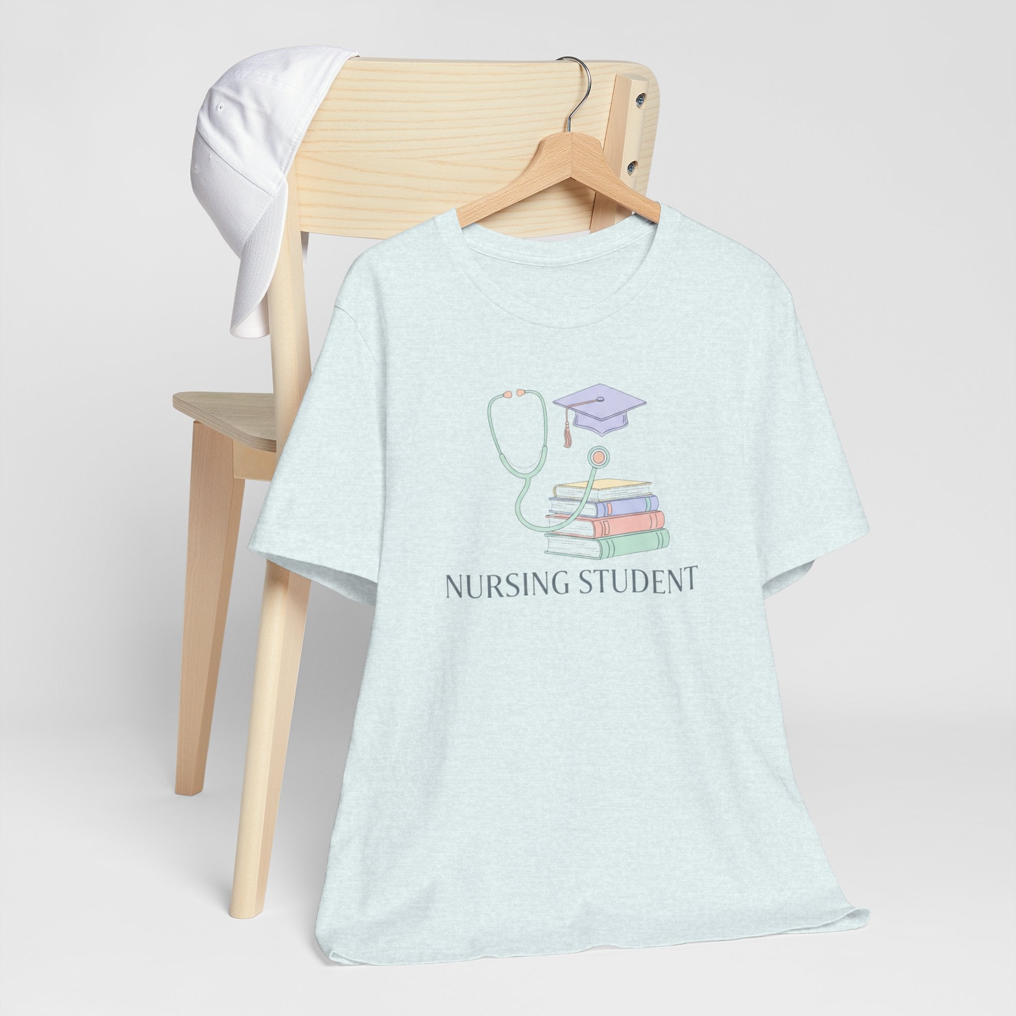 Nursing Student T-Shirt — Stethoscope, Books & Cap Graduation Tee