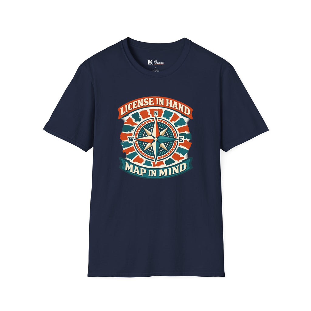 Compass Graphic T-Shirt — "License in Hand, Map in Mind" Adventure Tee for Travel Nurses RN and Adventure Tees