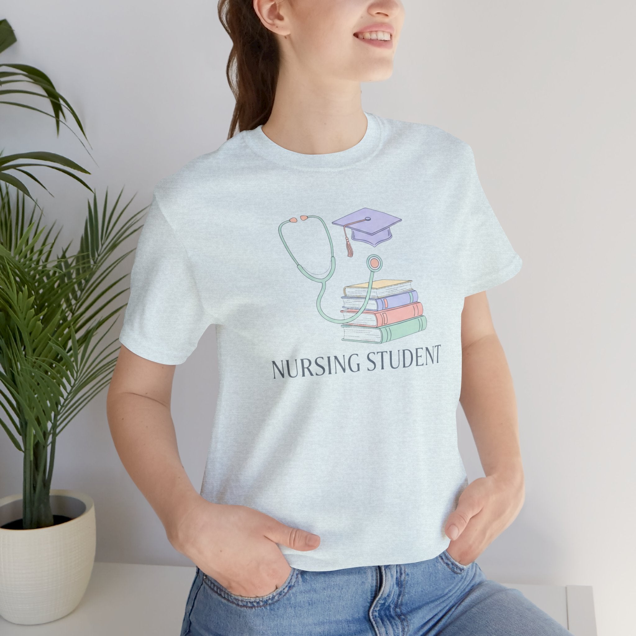 Nursing Student T-Shirt — Stethoscope, Books & Cap Graduation Tee