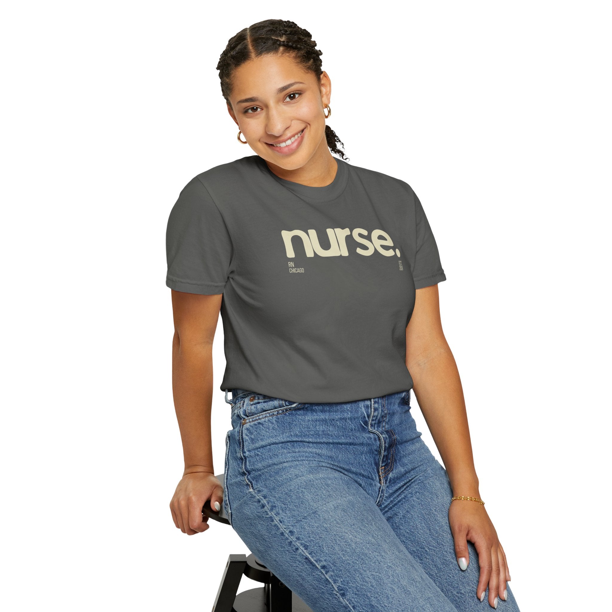 Nurse. Chicago Script Tee — Soft Garment-Dyed Nurse T-Shirt