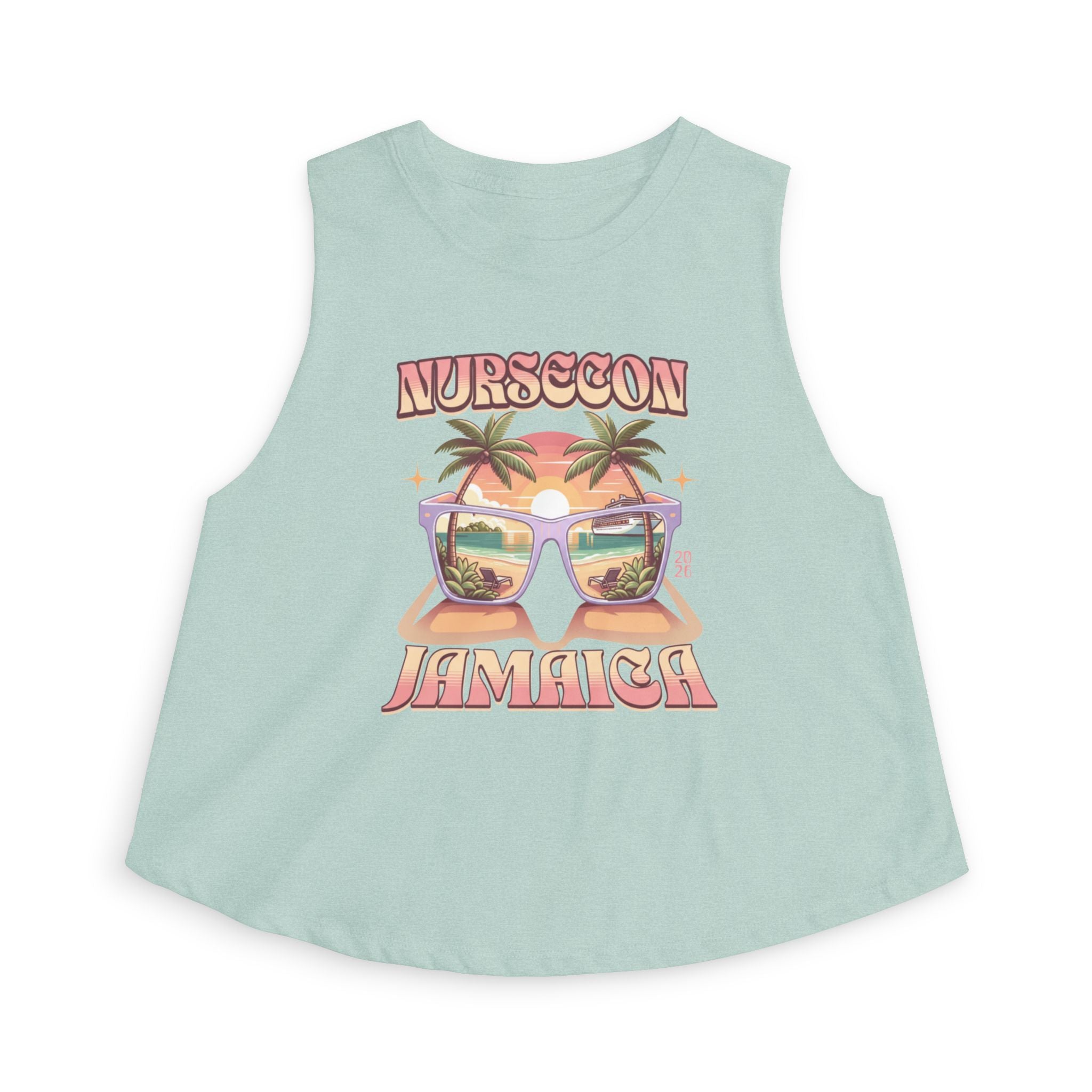 Nurse Conference Cruise Trip Crop Top  Jamaica NurseCon 2026 Tropical Palm & Drink Graphic Nurse T- Shirt