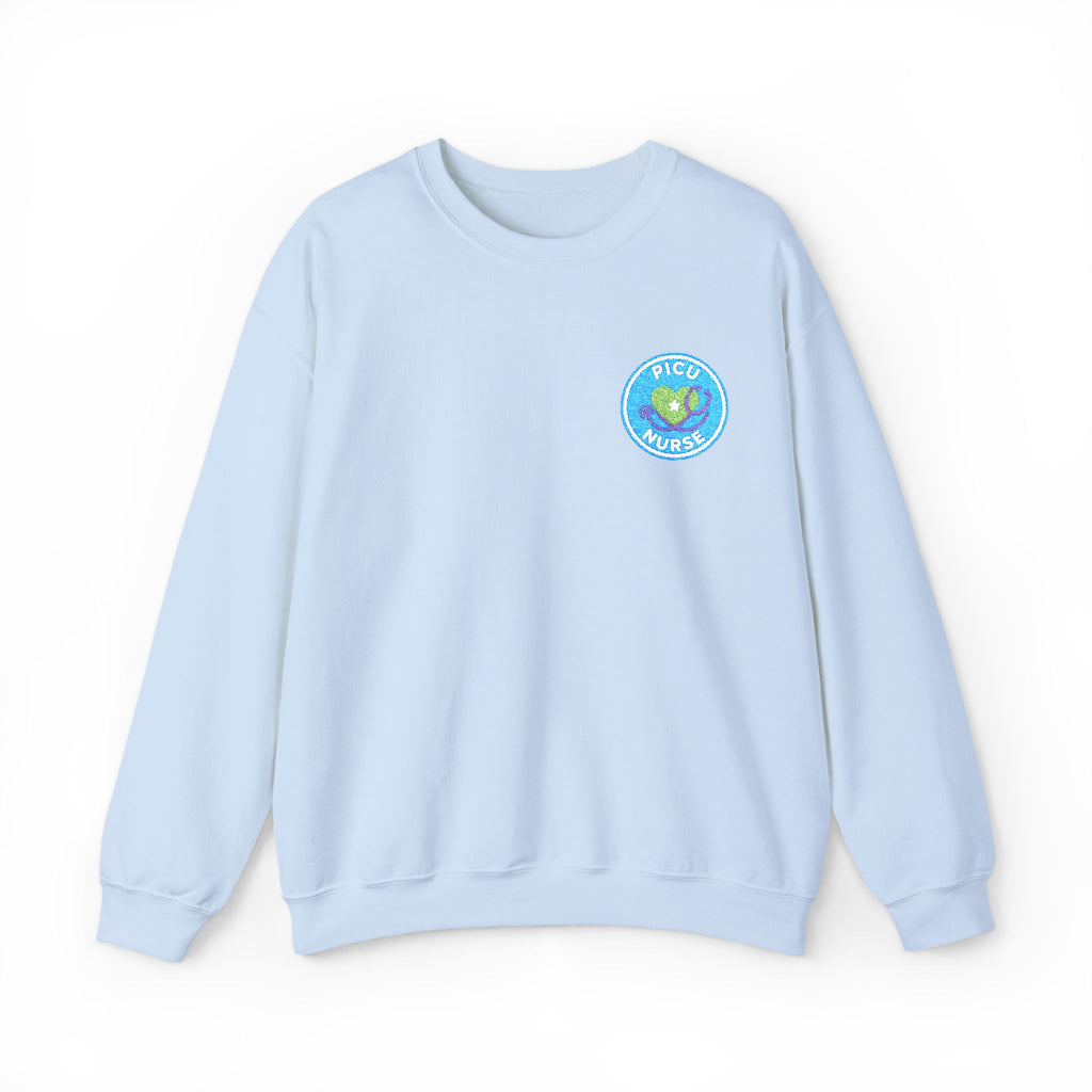 PICU Nurse Embroidered Circular Badge with Heart Stethoscope Unisex Heavy Blend™ Crewneck Sweatshirt