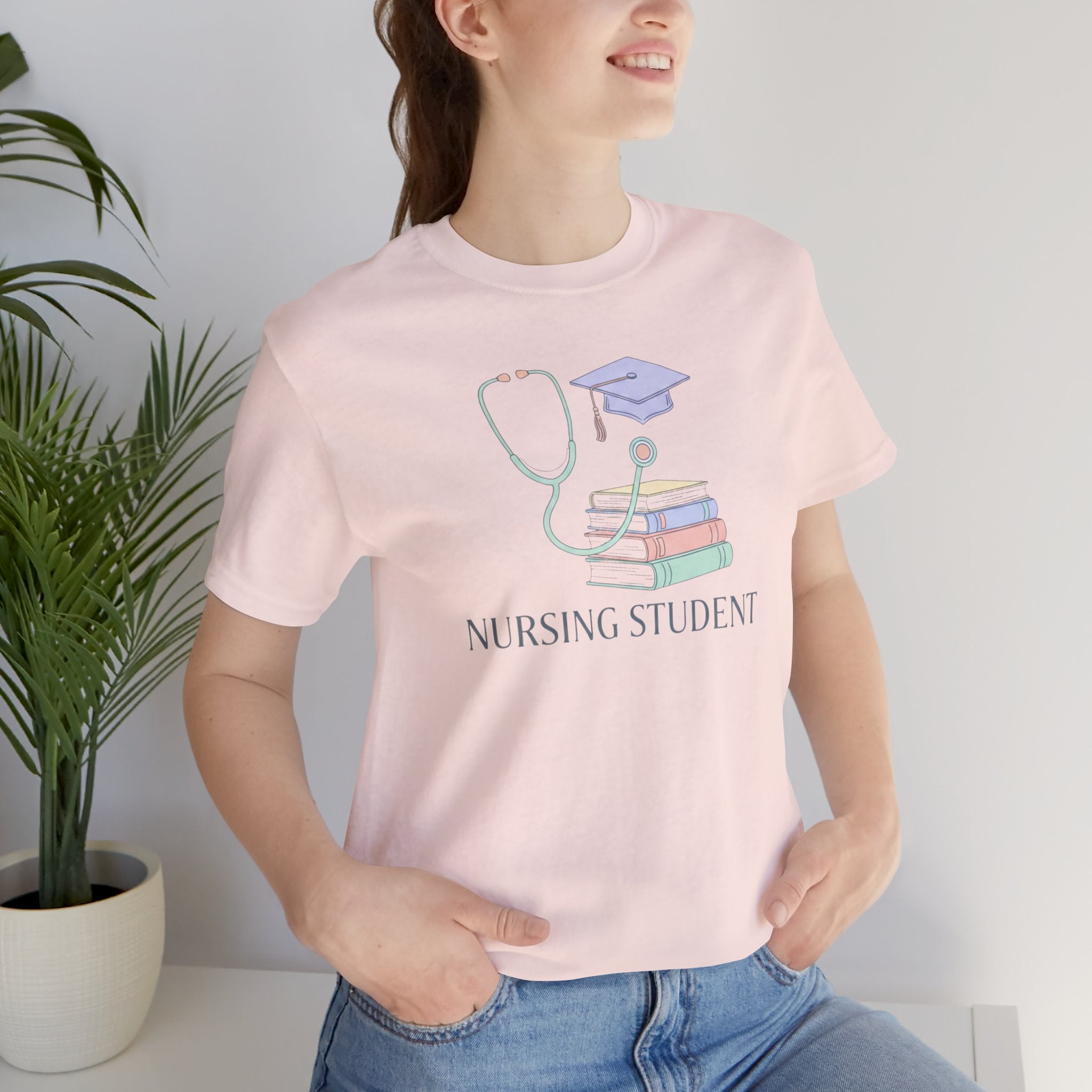 Nursing Student T-Shirt — Stethoscope, Books & Cap Graduation Tee
