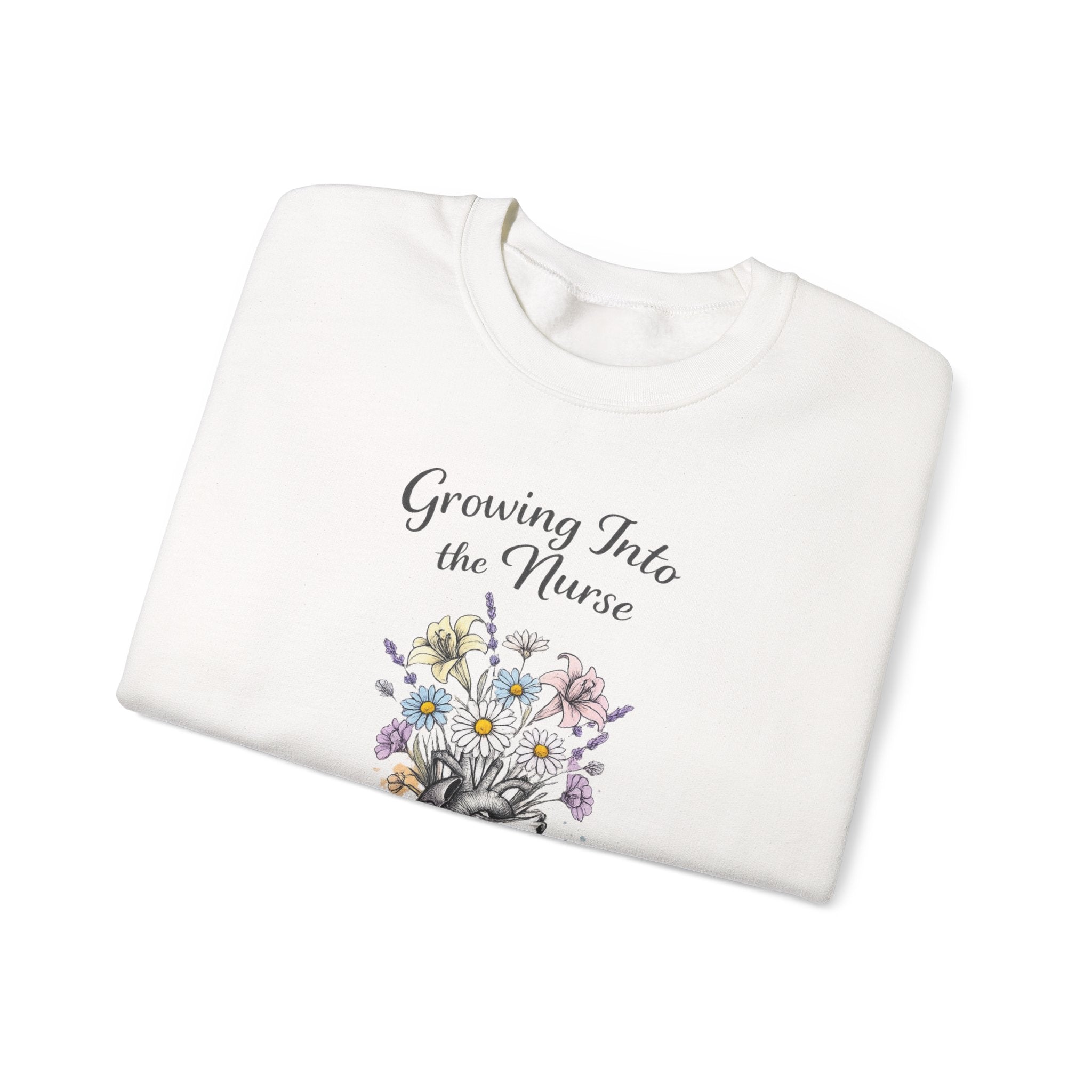Nurse Graduation Sweatshirt — "Growing Into the Nurse" Floral Anatomical Heart Crewneck Student Nurse