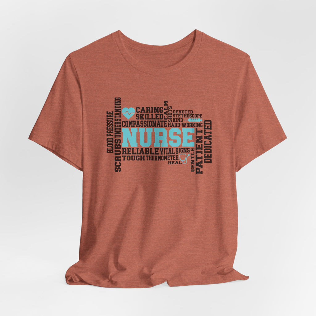 Nurse Word Cloud Tee — Caring, Skilled & Compassionate Nursing Shirt Student Nurse Nurse Gift
