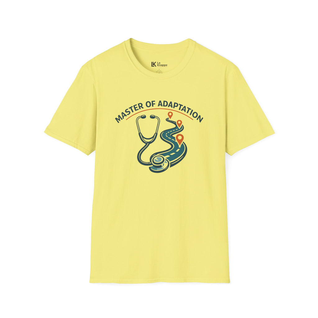 Travel Nurse Master of Adaptation Stethoscope T-Shirt — Nurse & Med Student Gift Travelling Adventure and Healthcare