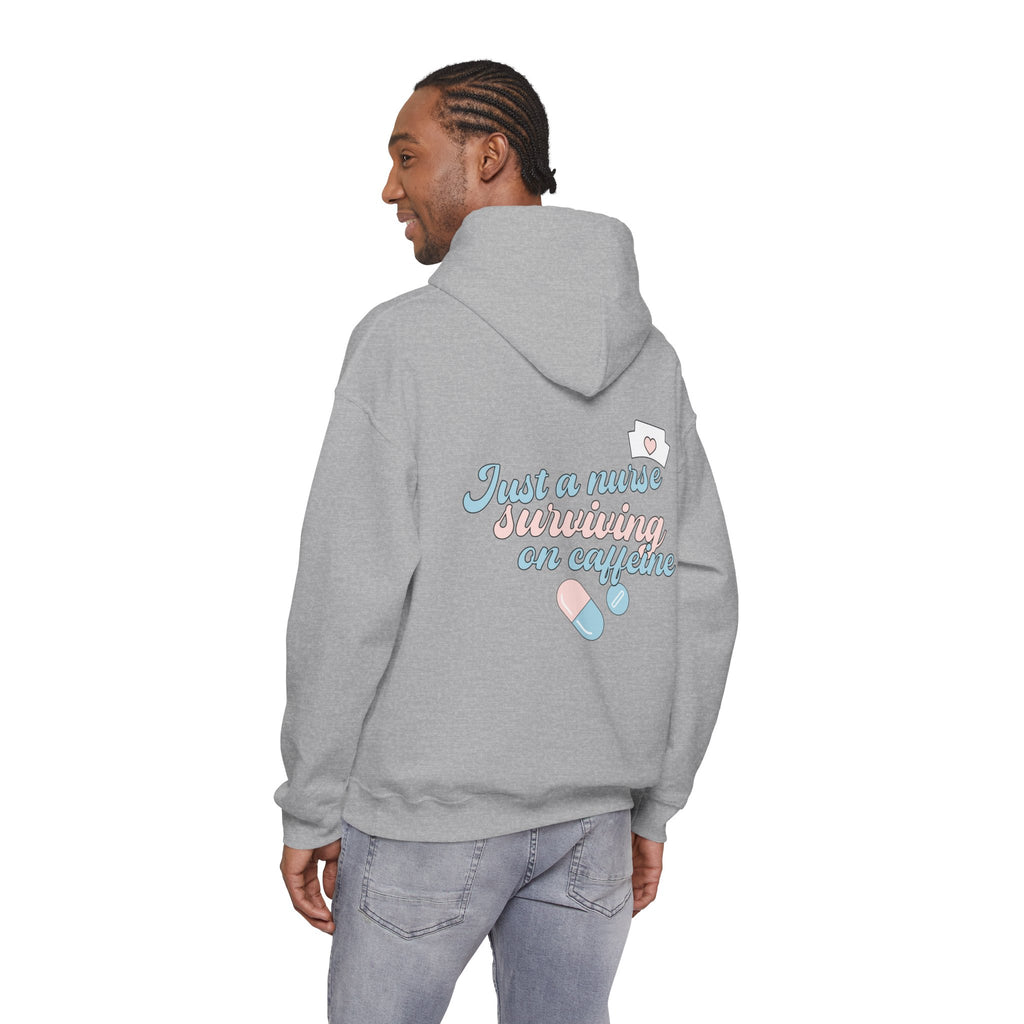 Nurse Hoodie — “Just a Nurse Surviving on Caffeine” Cute Medical Sweatshirt