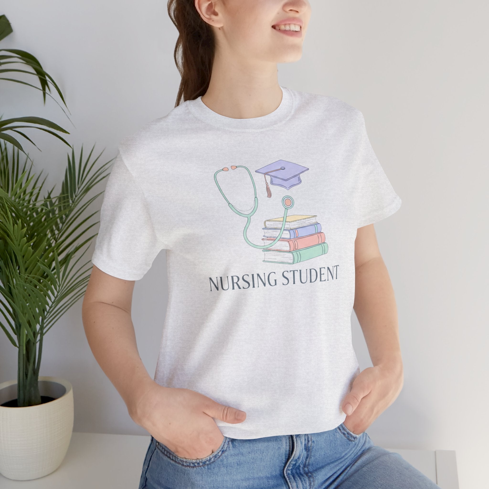 Nursing Student T-Shirt — Stethoscope, Books & Cap Graduation Tee