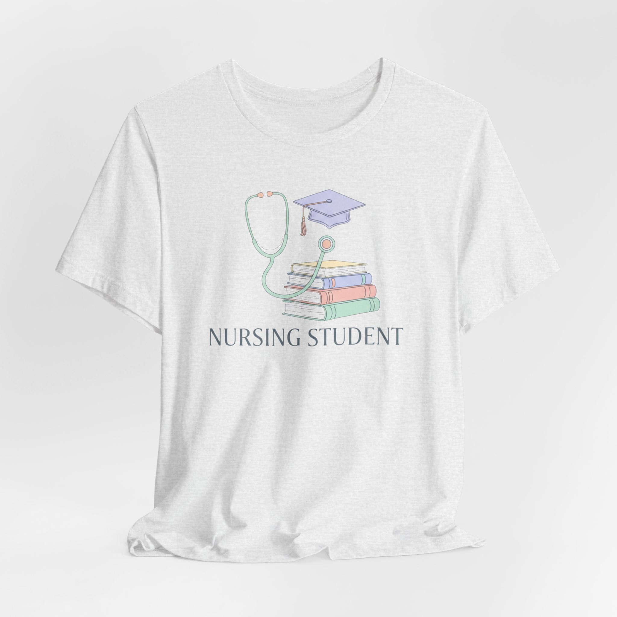 Nursing Student T-Shirt — Stethoscope, Books & Cap Graduation Tee