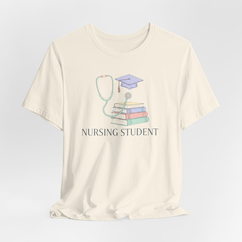 Nursing Student T-Shirt — Stethoscope, Books & Cap Graduation Tee