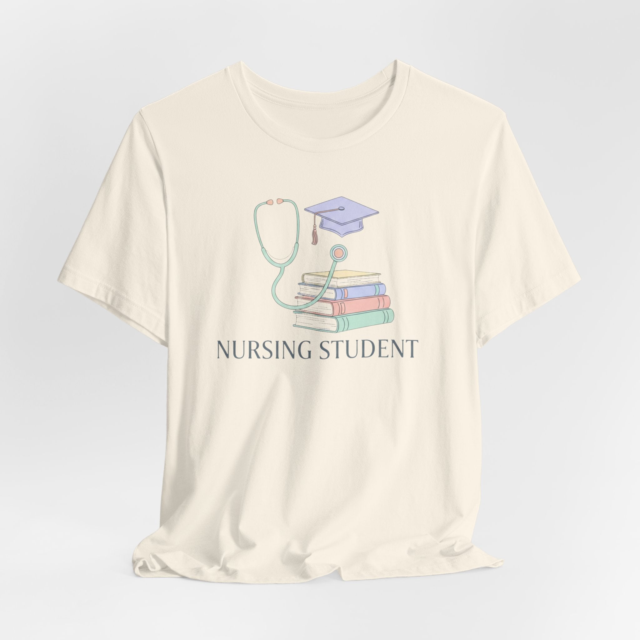 Nursing Student T-Shirt — Stethoscope, Books & Cap Graduation Tee