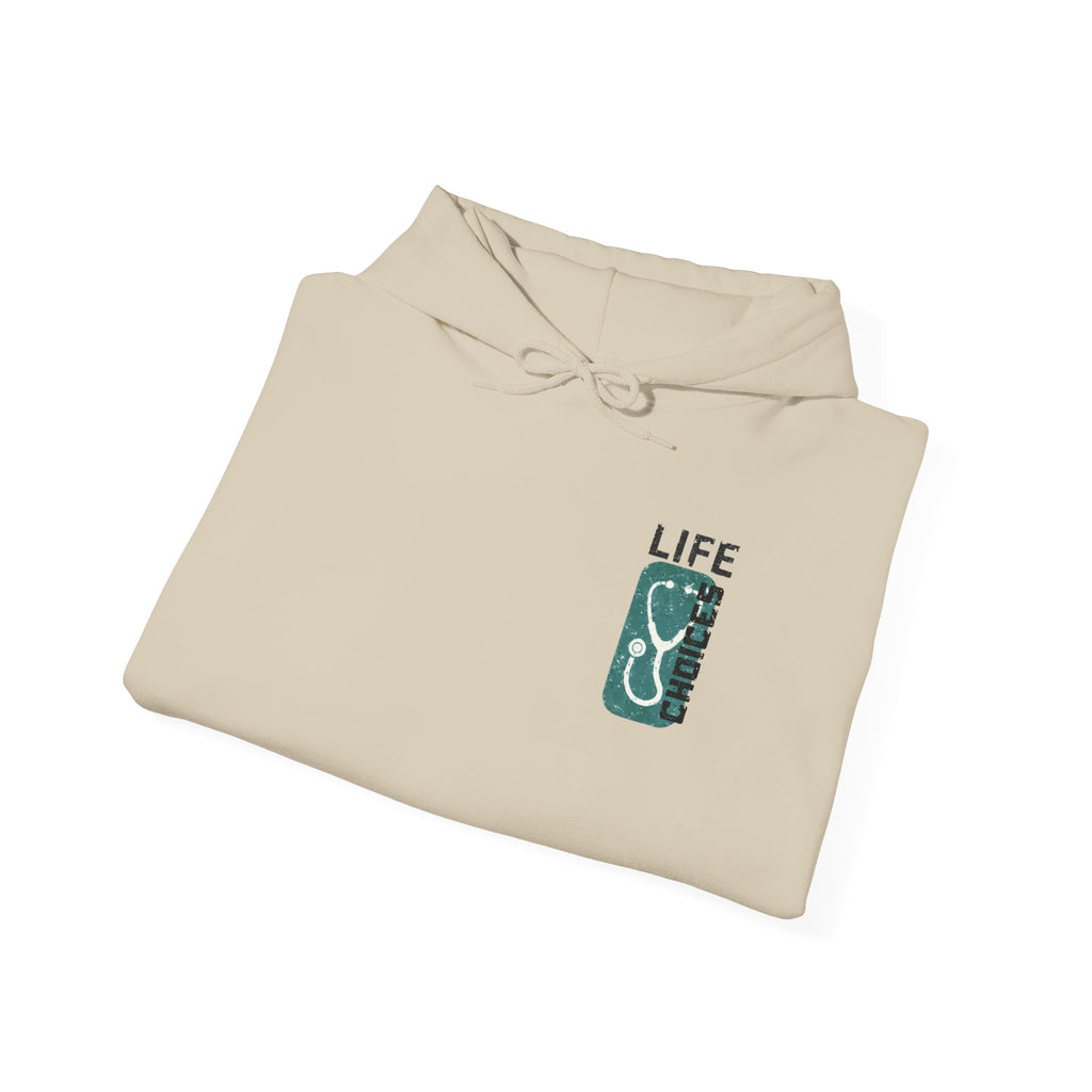 Hoodie — "Life Is Full of Choices" Stethoscope, Coffee & IV Nurse Cozy Pullover