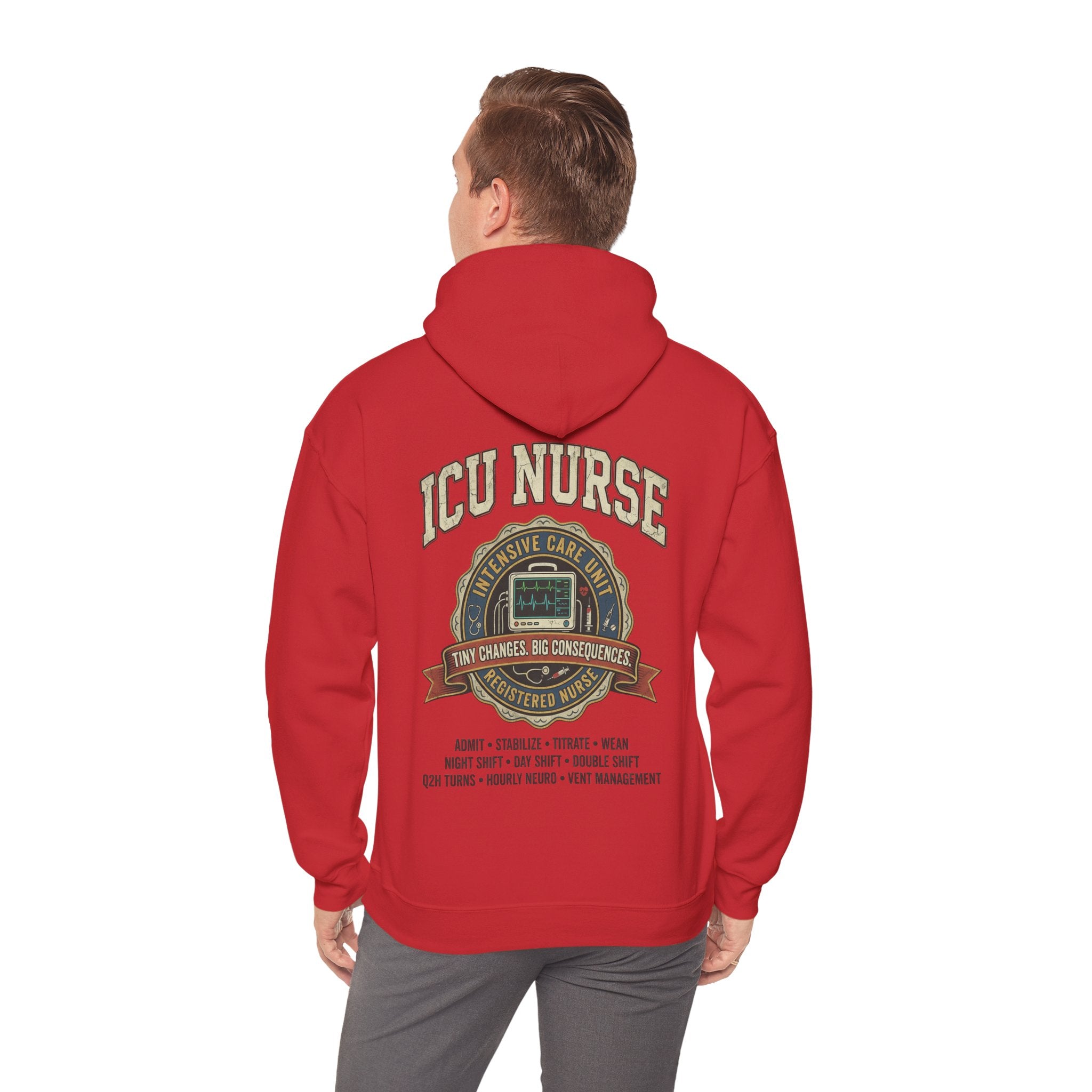 ICU Nurse Hoodie —  Nurse Tour Tee Vibe Vintage Distressed Design -JCU Crew Critical Care Nursing Hooded Sweatshirt