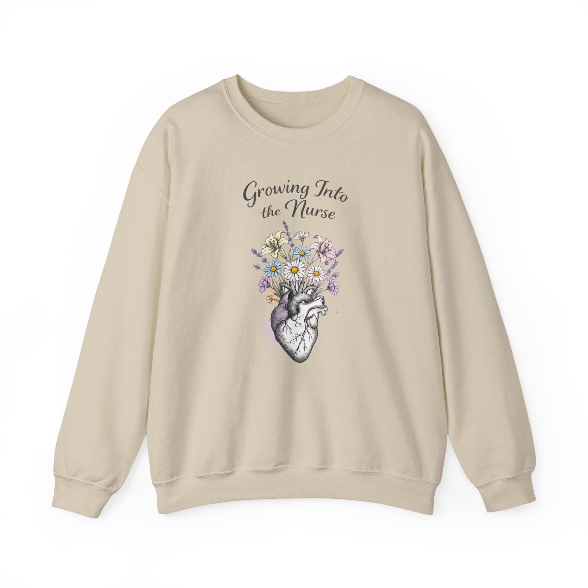 Nurse Graduation Sweatshirt — "Growing Into the Nurse" Floral Anatomical Heart Crewneck Student Nurse