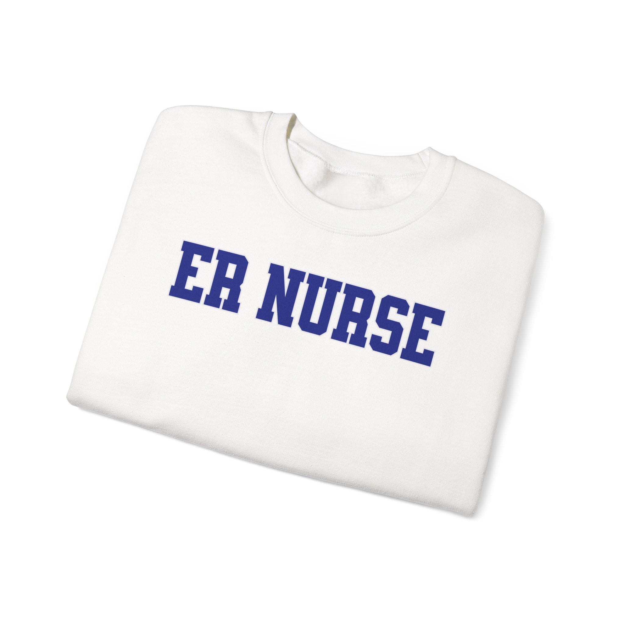 ER Nurse Collegiate Crewneck Sweatshirt — Emergency Nurse Blue & White Typography