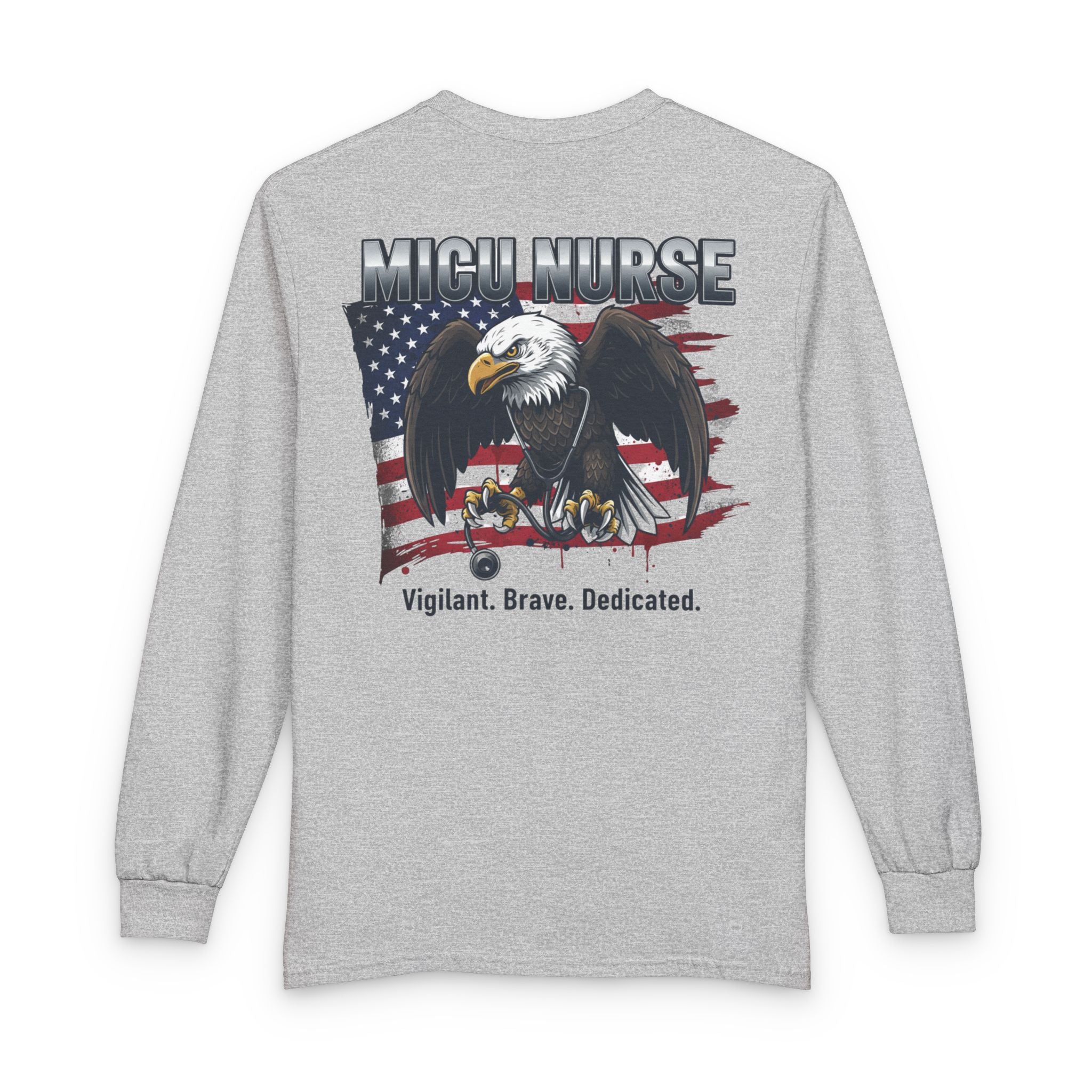 MICU Nurse Patriotic Eagle Long Sleeve Shirt Graphic Shirt for Medical Intensive Care Nurses