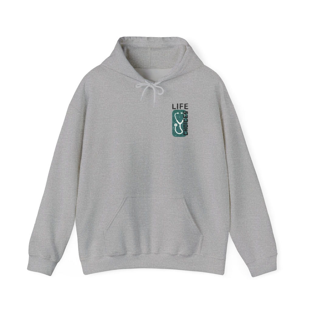 Hoodie — "Life Is Full of Choices" Stethoscope, Coffee & IV Nurse Cozy Pullover