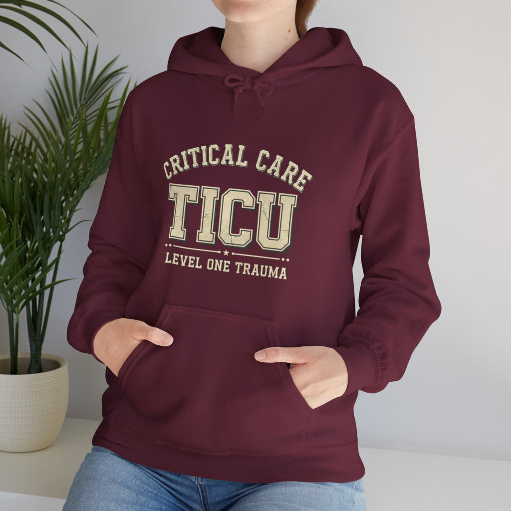 TICU Critical Care Hoodie - Level One Trauma Sweatshirt for Nurses & ICU Staff