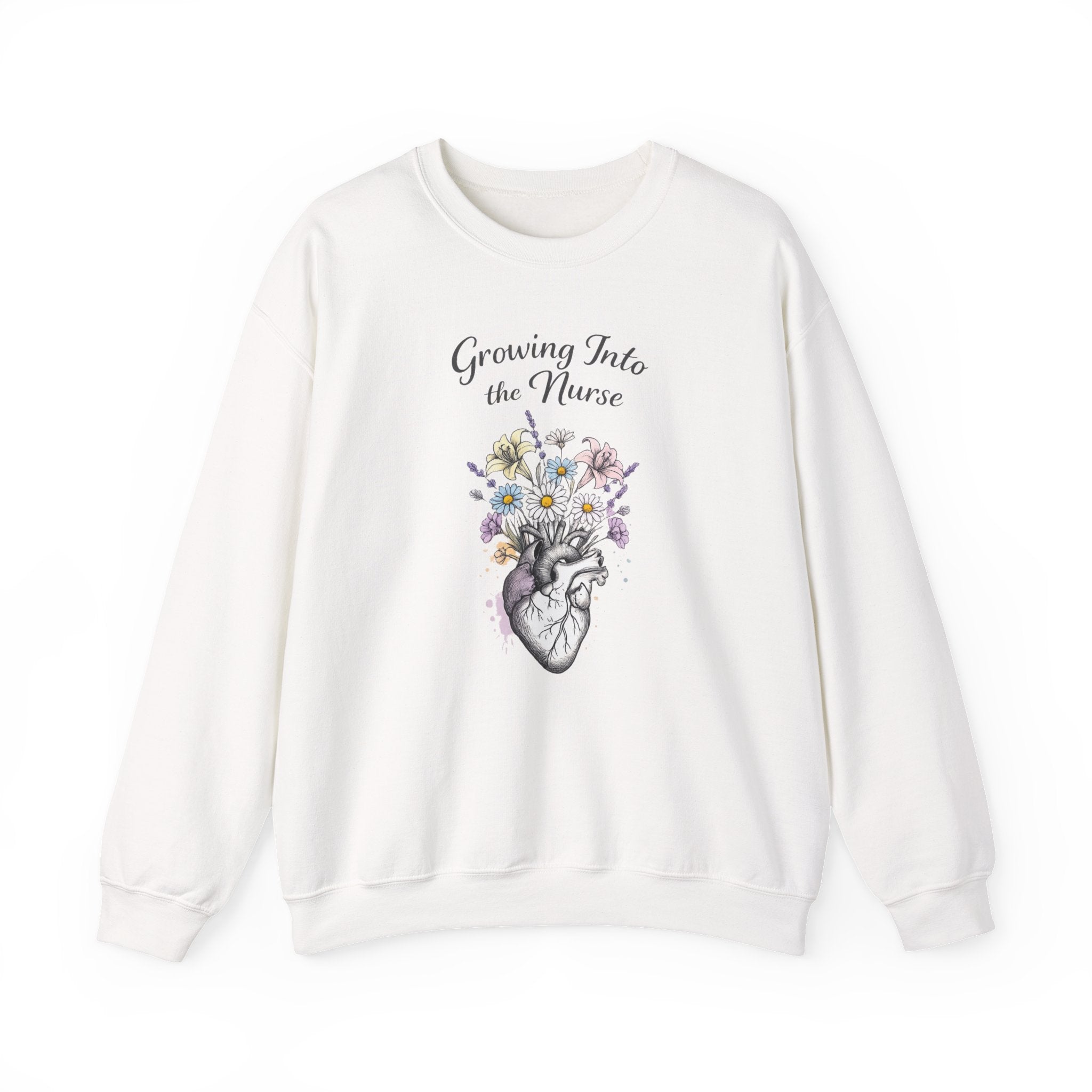 Nurse Graduation Sweatshirt — "Growing Into the Nurse" Floral Anatomical Heart Crewneck Student Nurse