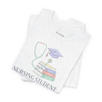 Nursing Student T-Shirt — Stethoscope, Books & Cap Graduation Tee