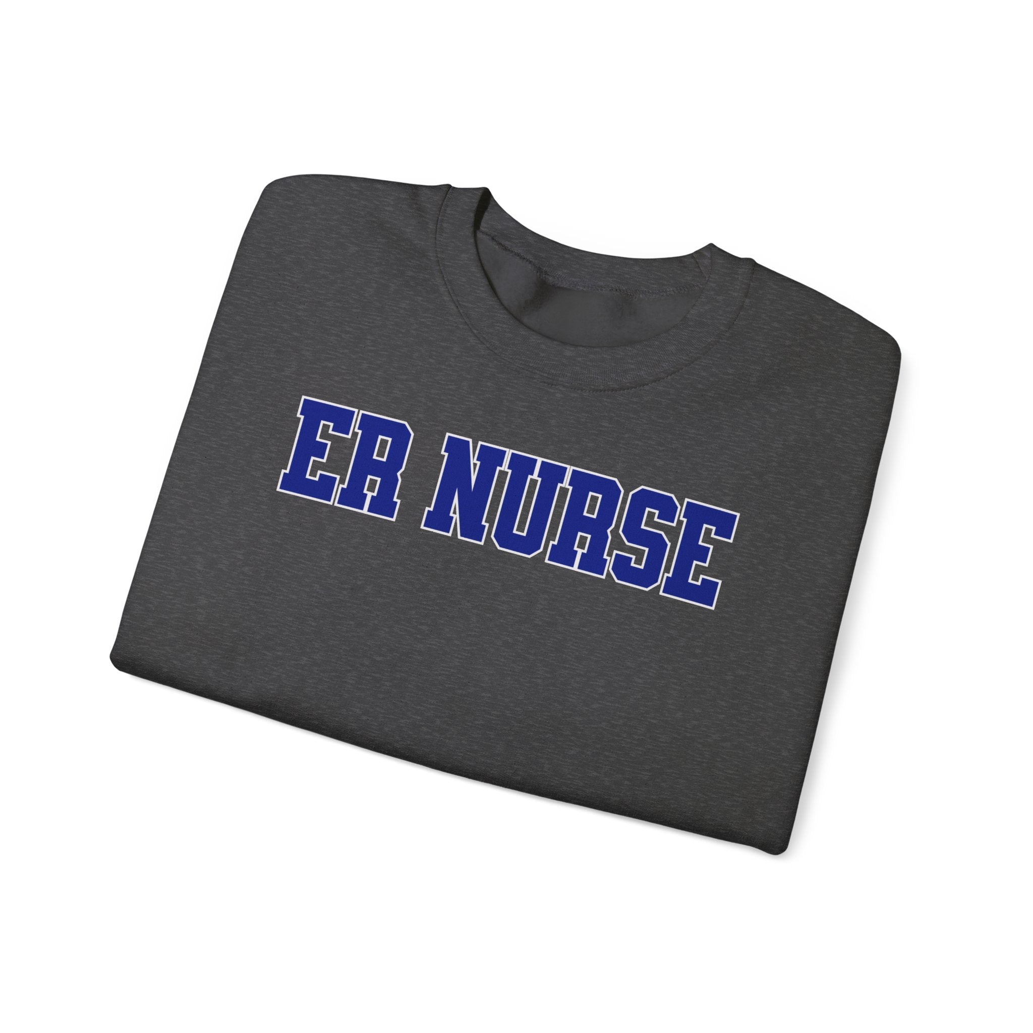 ER Nurse Collegiate Crewneck Sweatshirt — Emergency Nurse Blue & White Typography