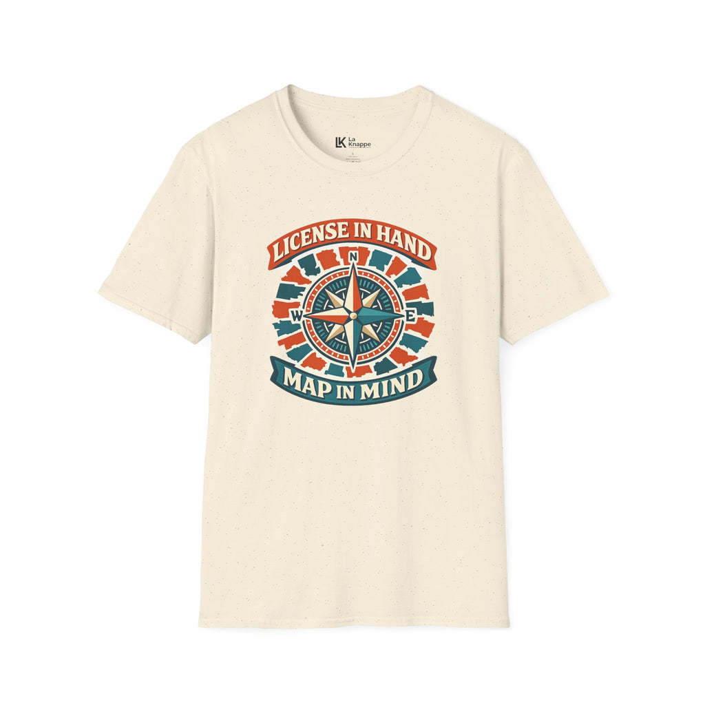 Compass Graphic T-Shirt — "License in Hand, Map in Mind" Adventure Tee for Travel Nurses RN and Adventure Tees