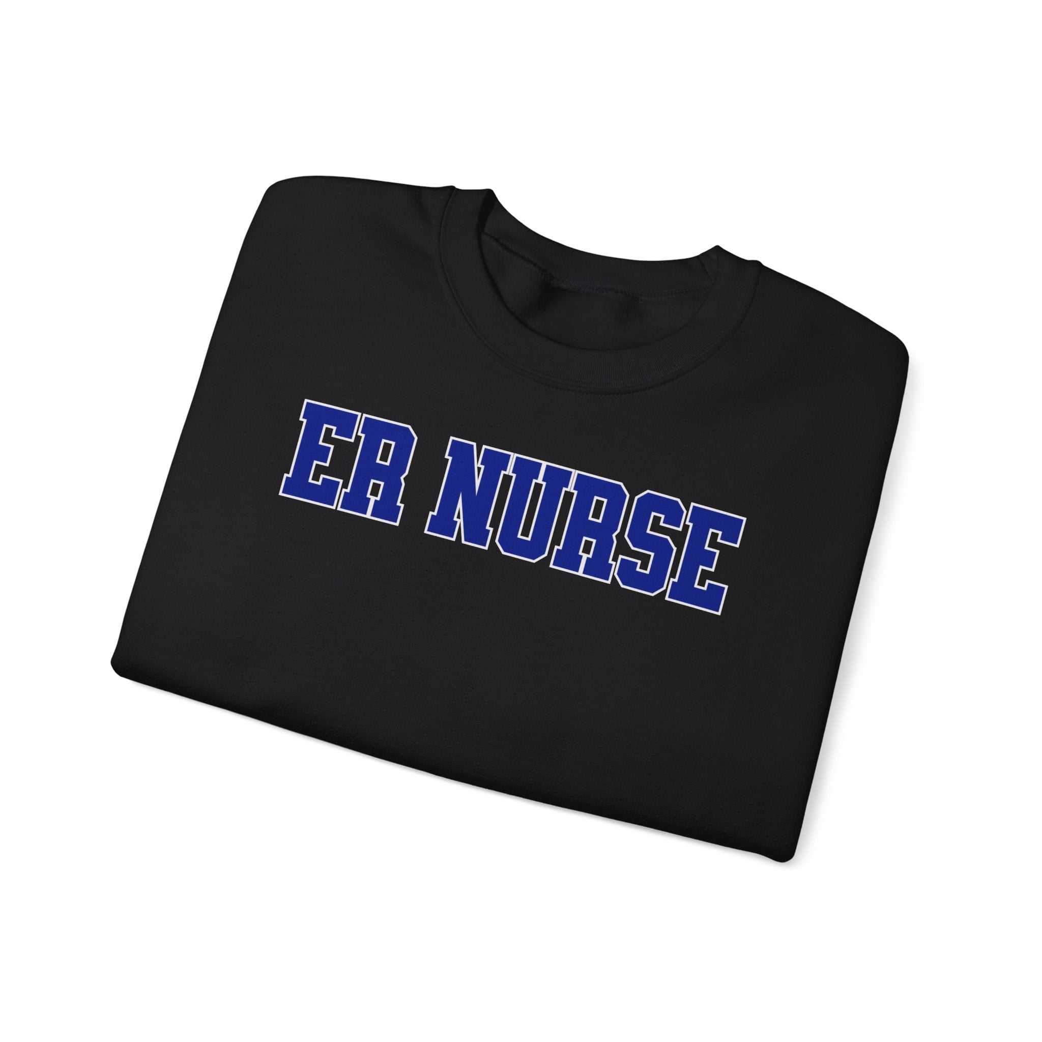 ER Nurse Collegiate Crewneck Sweatshirt — Emergency Nurse Blue & White Typography