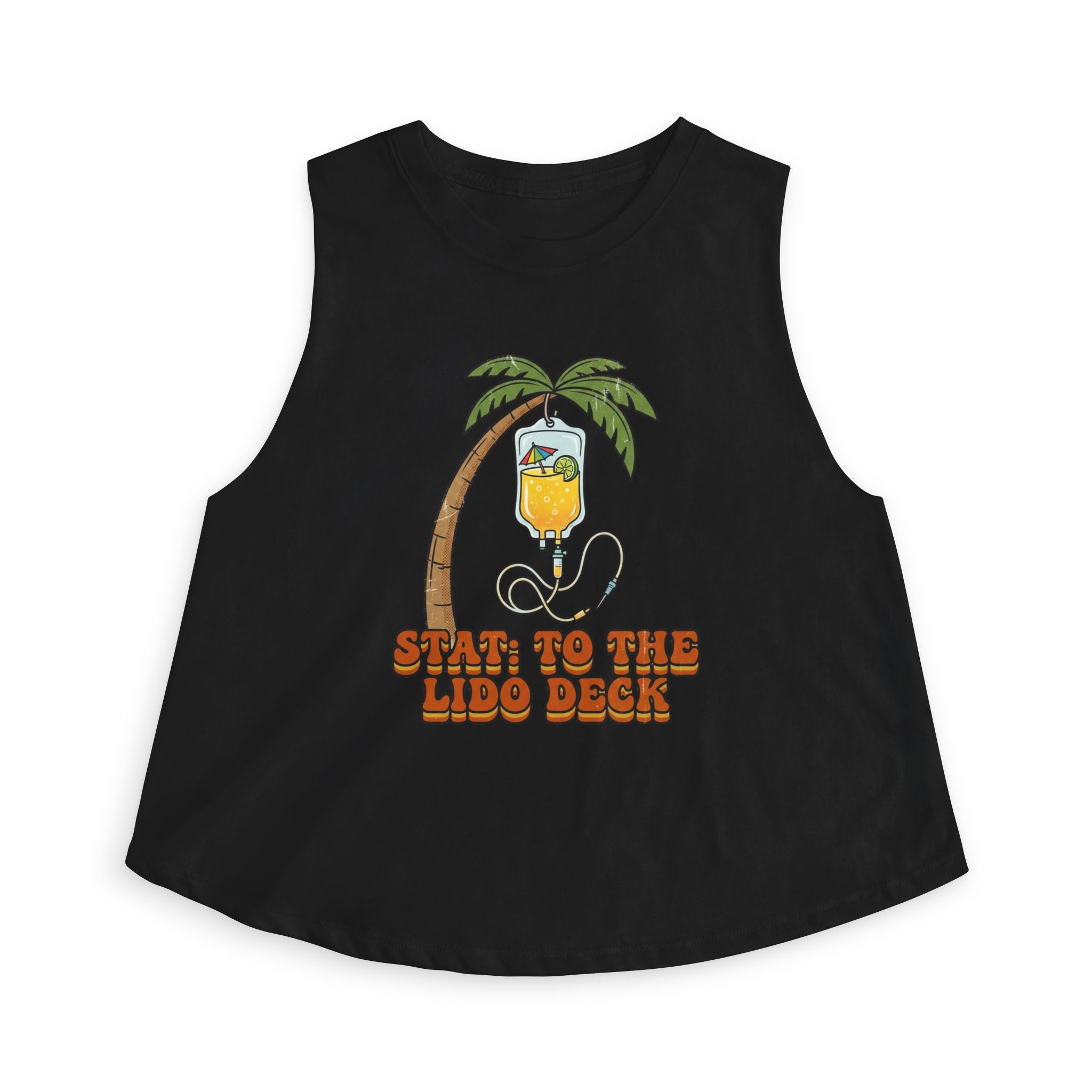 Nurse Conference Cruise Trip Crop Top — "Stat: to The Lido Deck" Tropical Palm & Drink Graphic Nurse T- Shirt