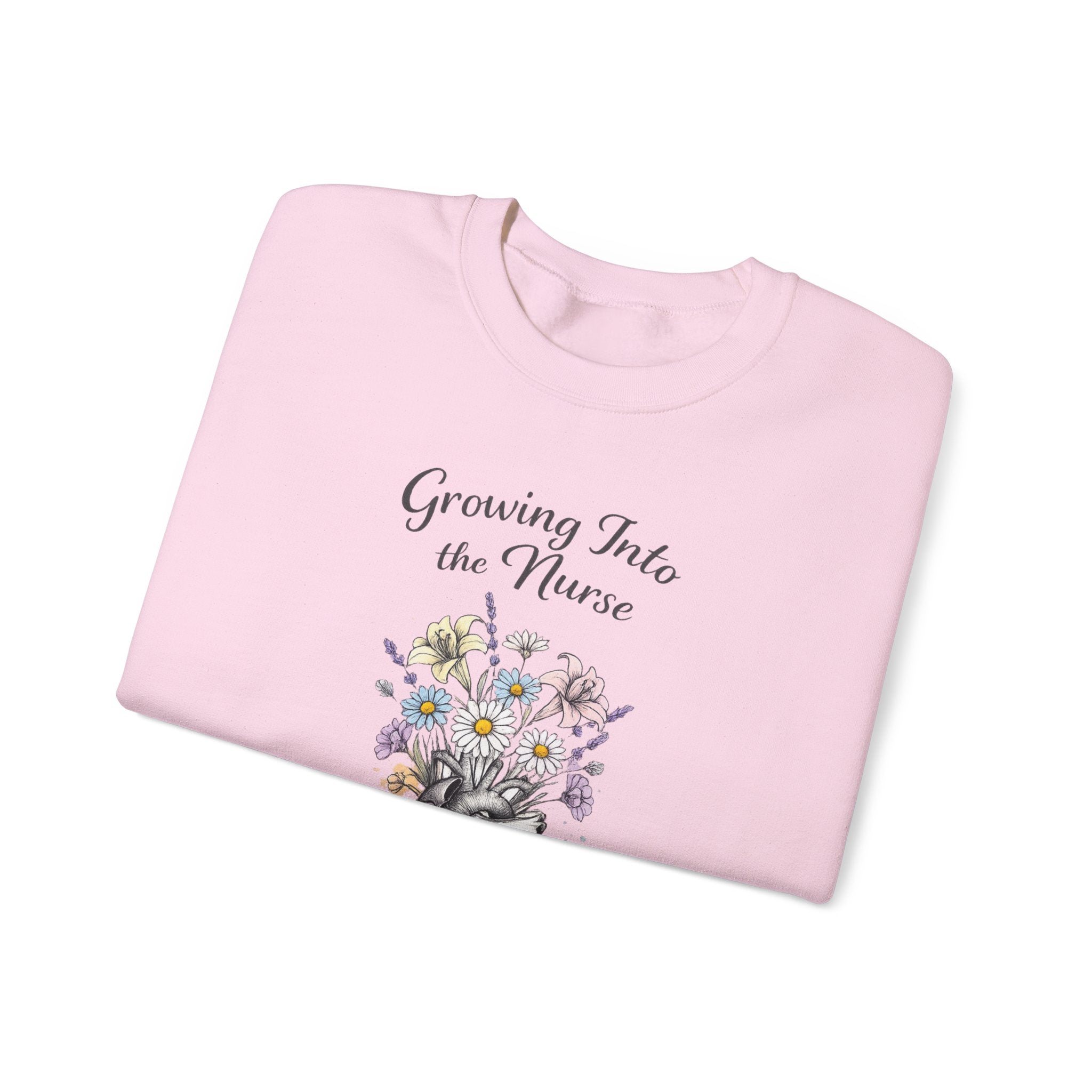Nurse Graduation Sweatshirt — "Growing Into the Nurse" Floral Anatomical Heart Crewneck Student Nurse