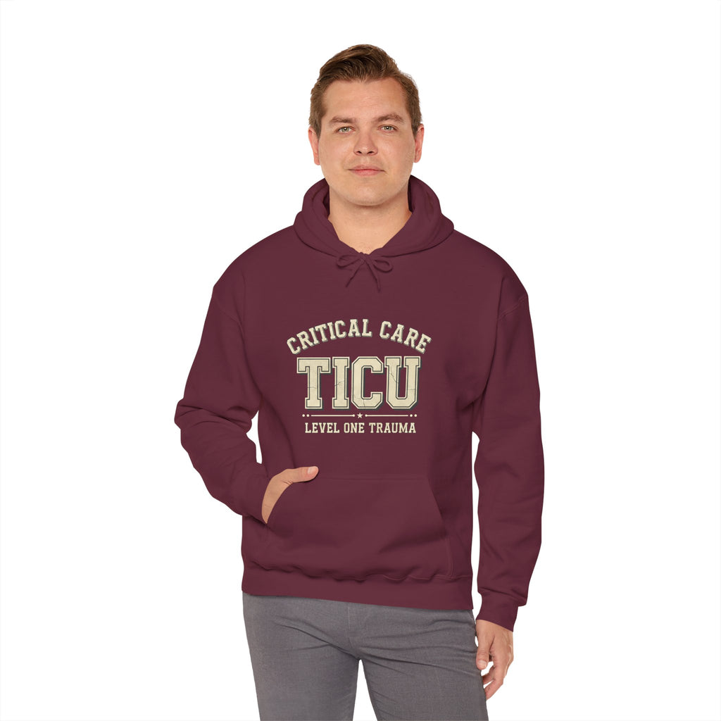 TICU Critical Care Hoodie - Level One Trauma Sweatshirt for Nurses & ICU Staff
