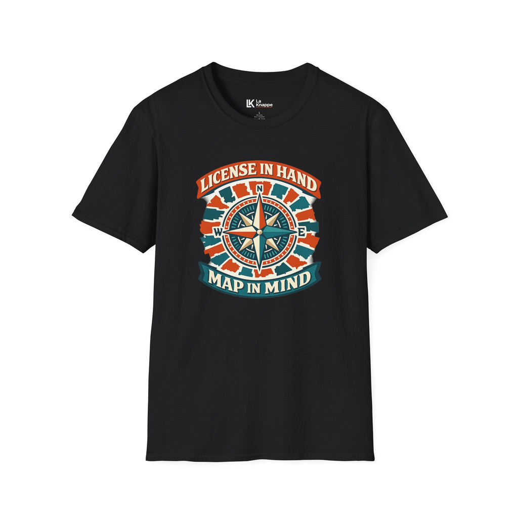 Compass Graphic T-Shirt — "License in Hand, Map in Mind" Adventure Tee for Travel Nurses RN and Adventure Tees